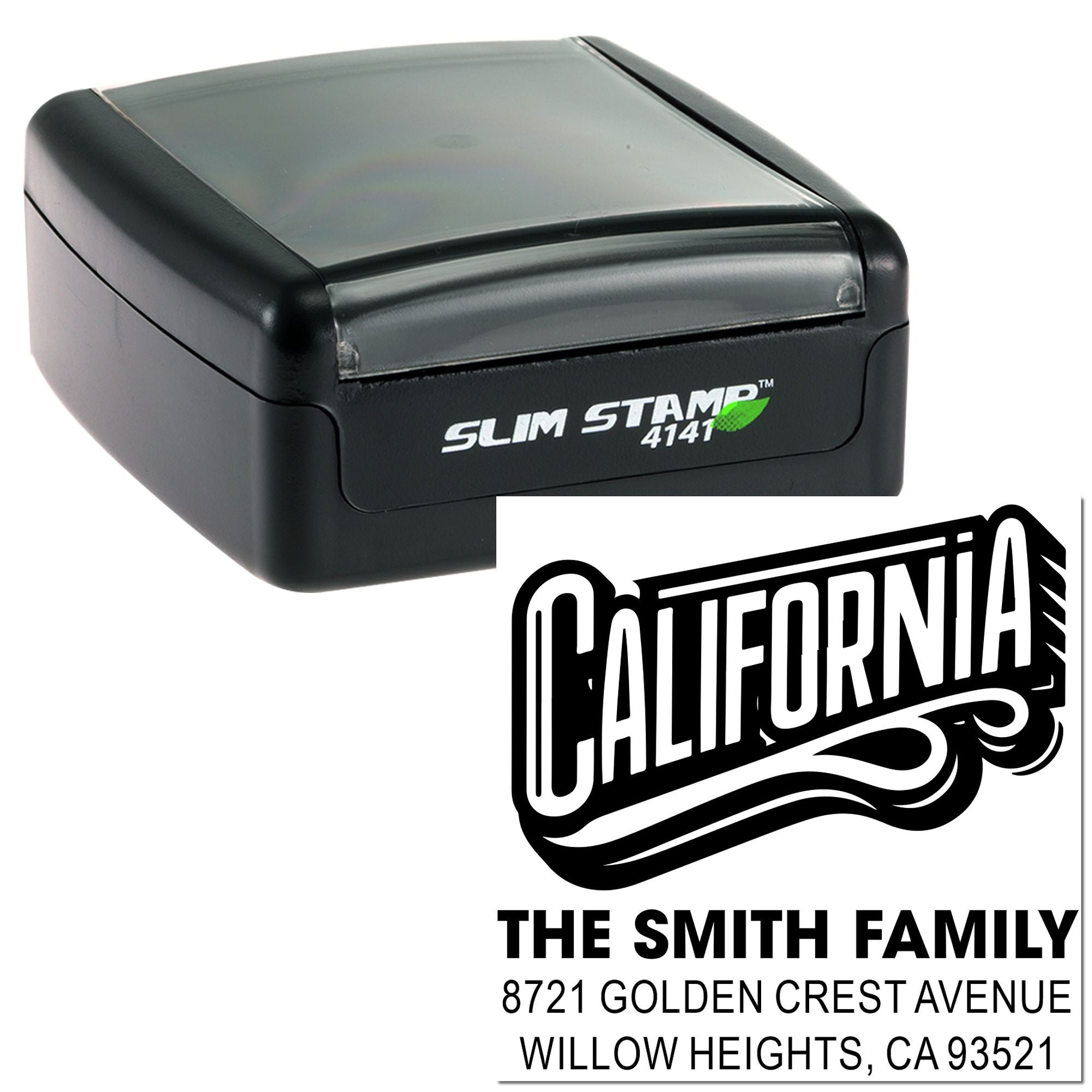 Slim Stamp 4141 self-inking rubber stamp with California return address design for The Smith Family.