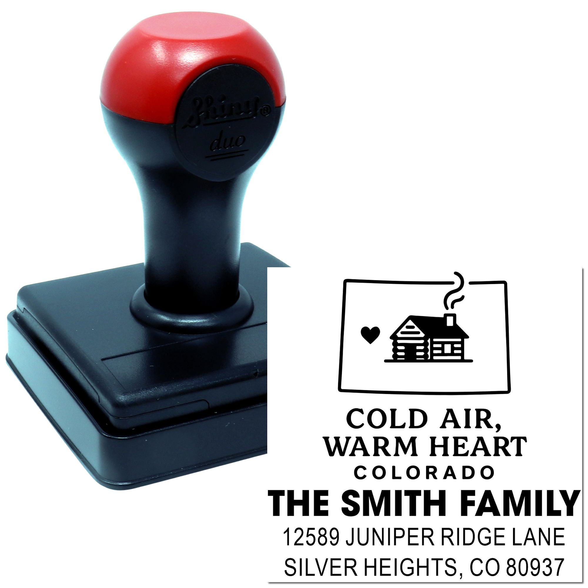 Personalized self-inking rubber stamp with Colorado return address design, house icon, and The Smith Family name.