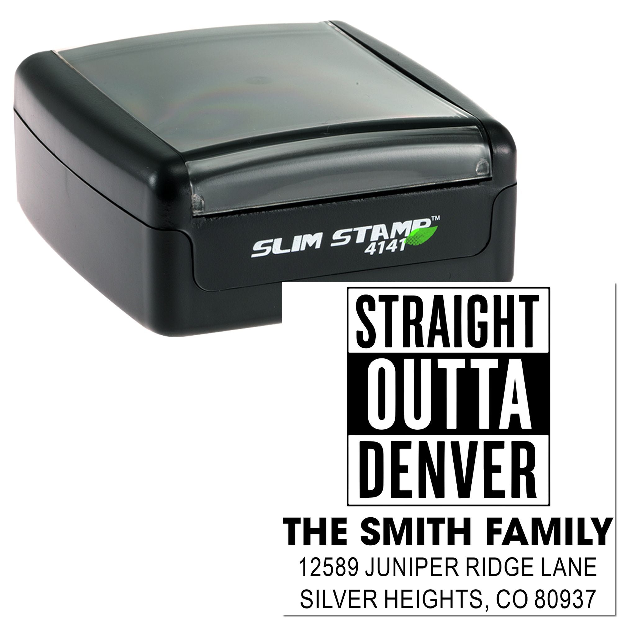 Bold Denver Statement Line Rubber Pre-Inked Stamp with 1-5/8" Square