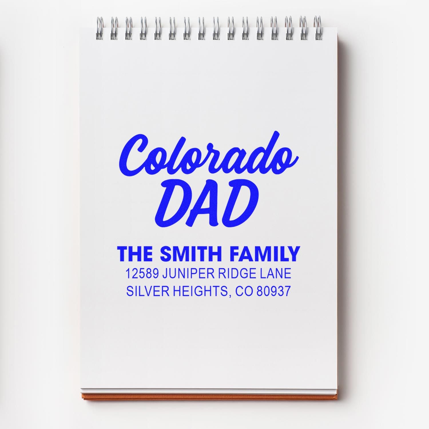 Personalized Colorado Dad rubber stamp with family name and return address in Silver Heights, Colorado