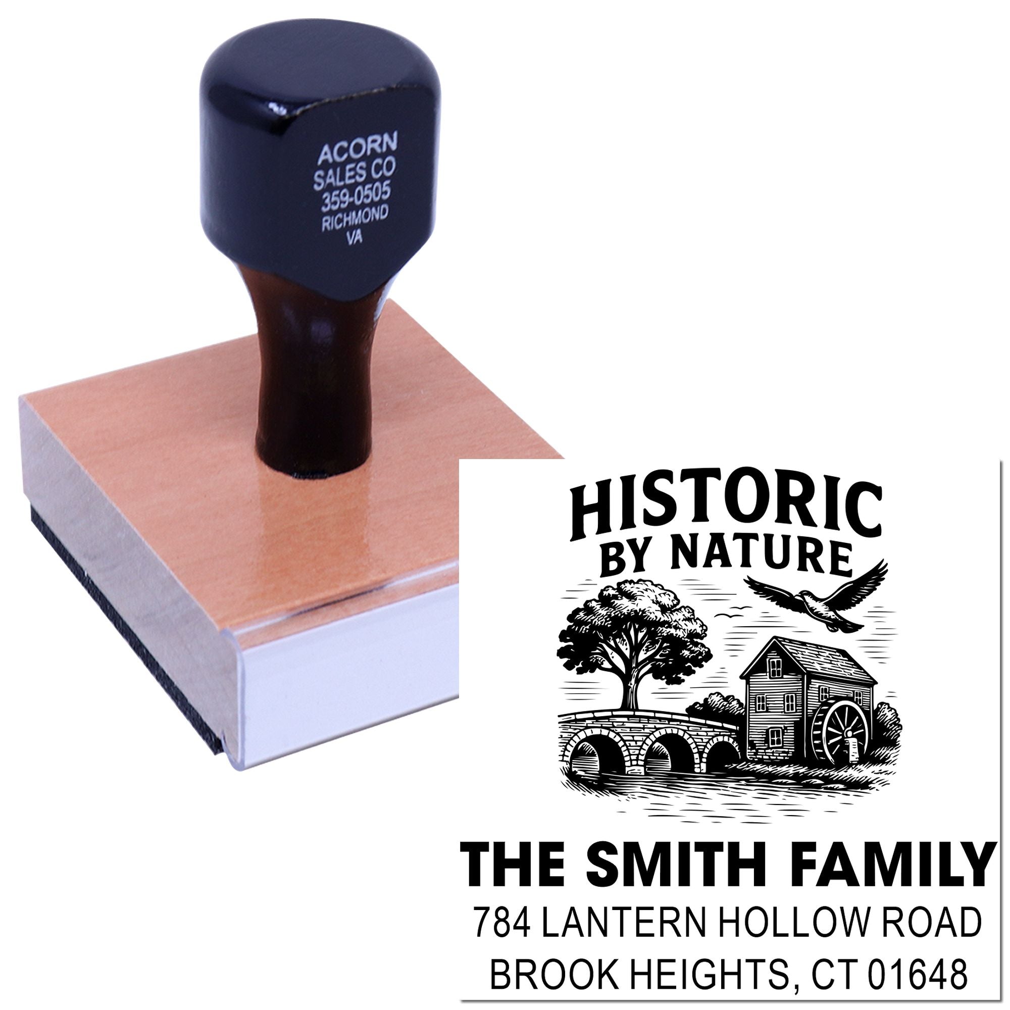 Custom return address rubber stamp with Historic By Nature family design for The Smith Family.