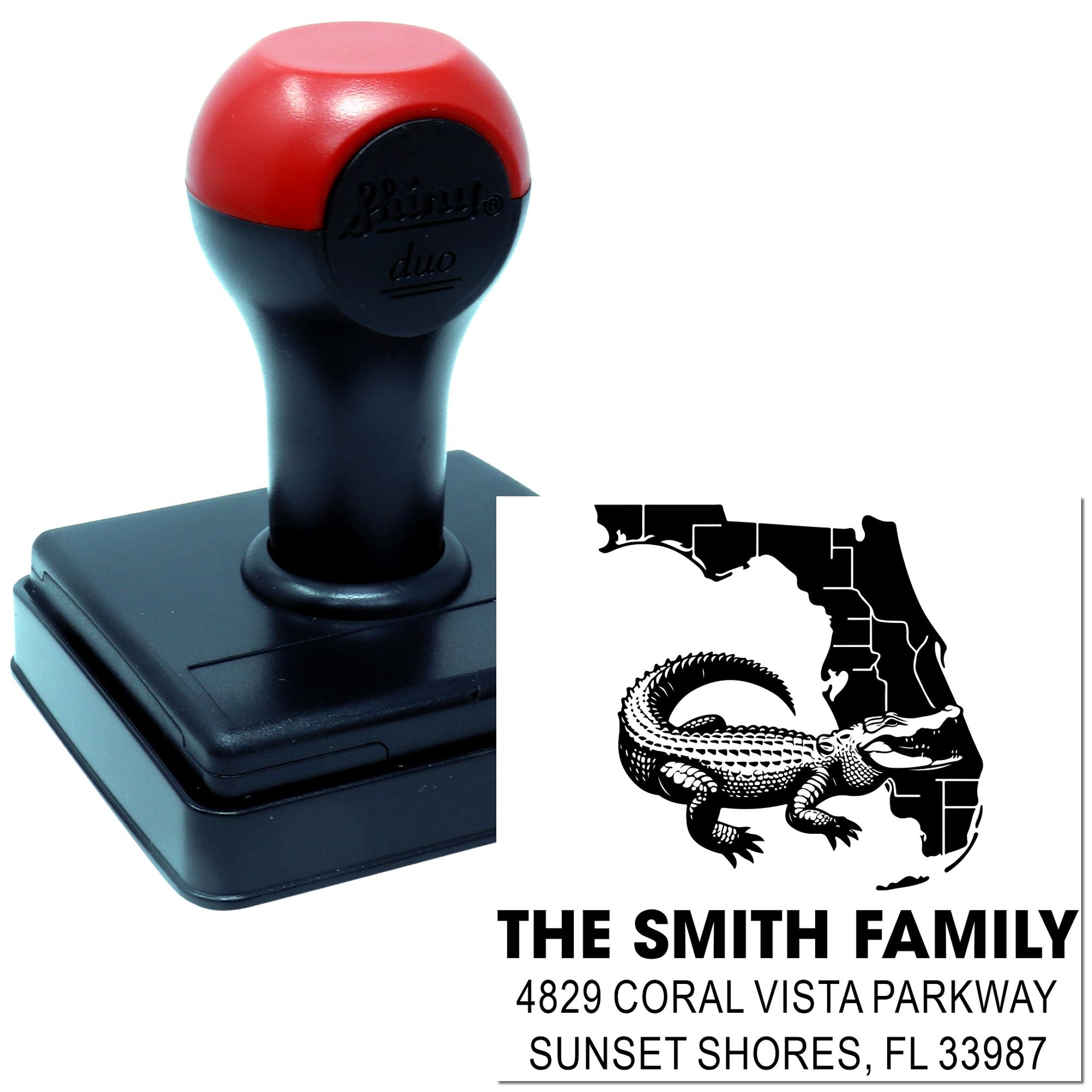 Custom Florida family address rubber stamp with alligator state design for envelopes and mail