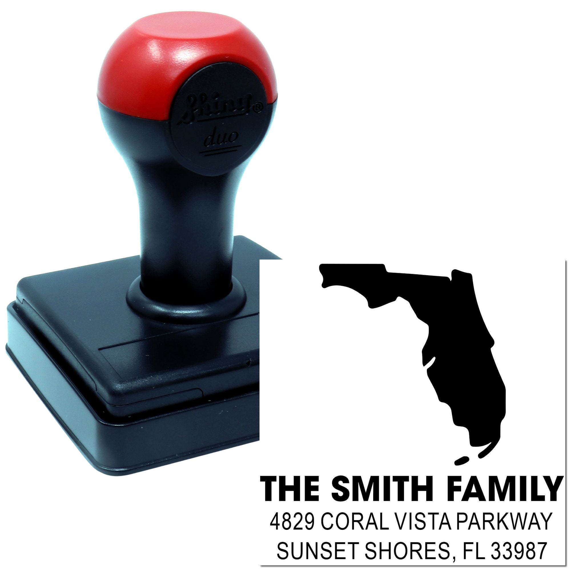 Custom self-inking rubber stamp with Florida return address design for The Smith Family.