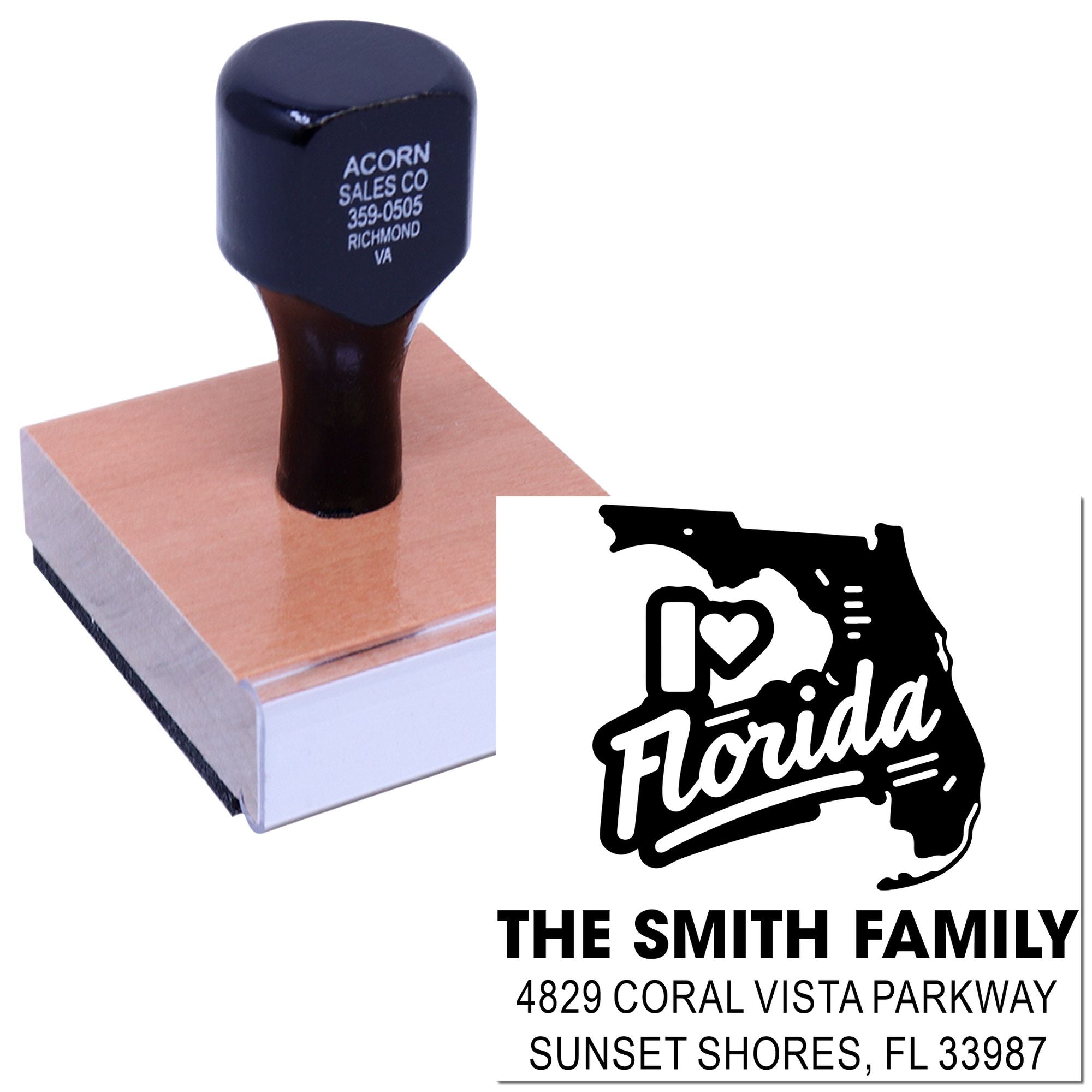 Personalized Florida return address rubber stamp with I Heart Florida design for The Smith Family.