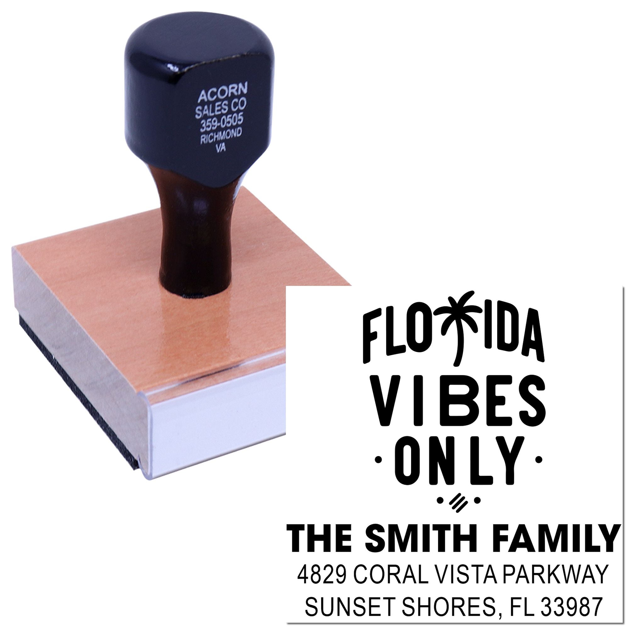 Self-inking custom Florida Vibes Only address rubber stamp with family name and mailing address