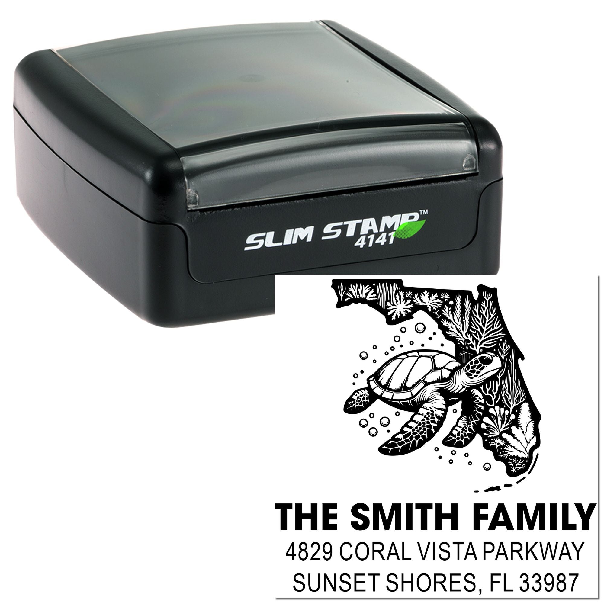 Turtle Coral Silhouette Custom Return Address Pre-Inked Stamp