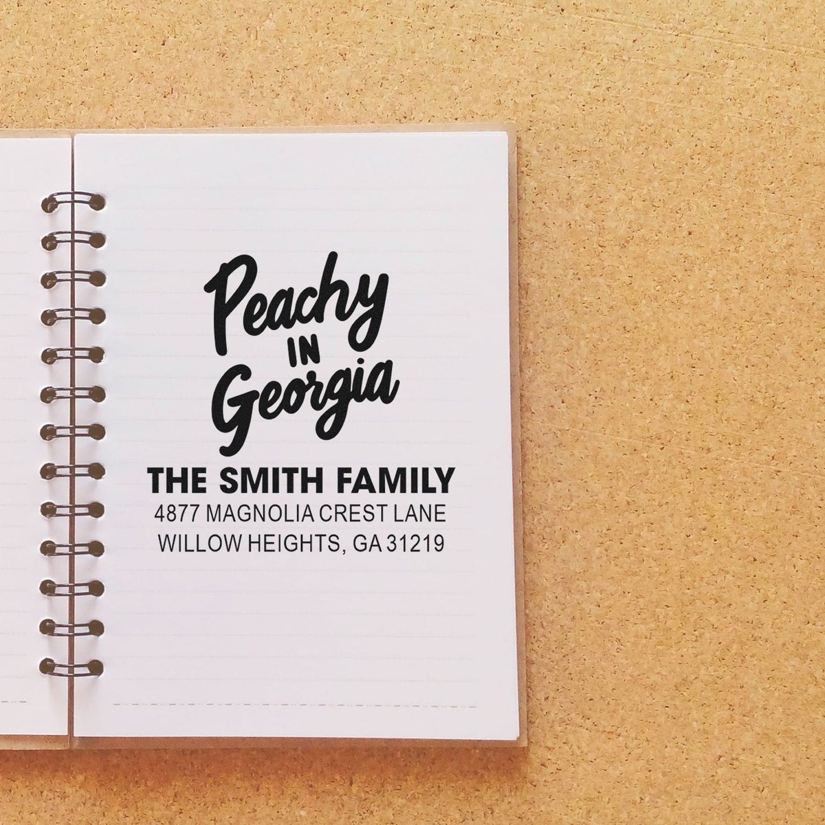 Personalized Peachy in Georgia return address rubber stamp with family name and address for custom mailings