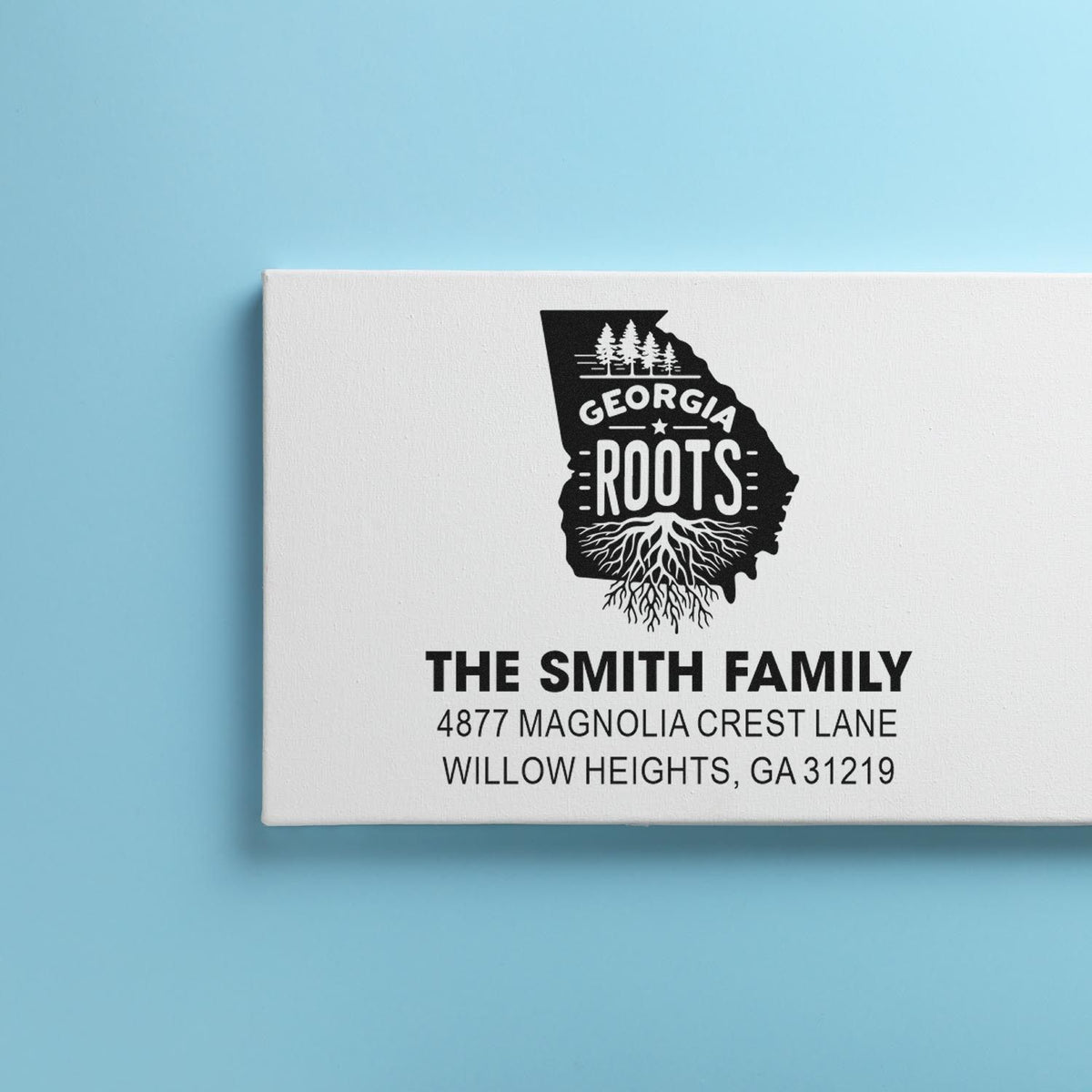 Personalized Georgia Roots return address rubber stamp for The Smith Family, Willow Heights, GA