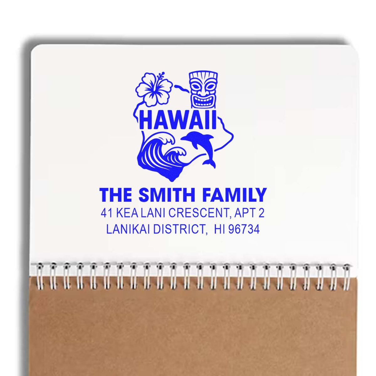 Personalized Hawaii family return address rubber stamp with tropical island design for custom mailing and stationery.