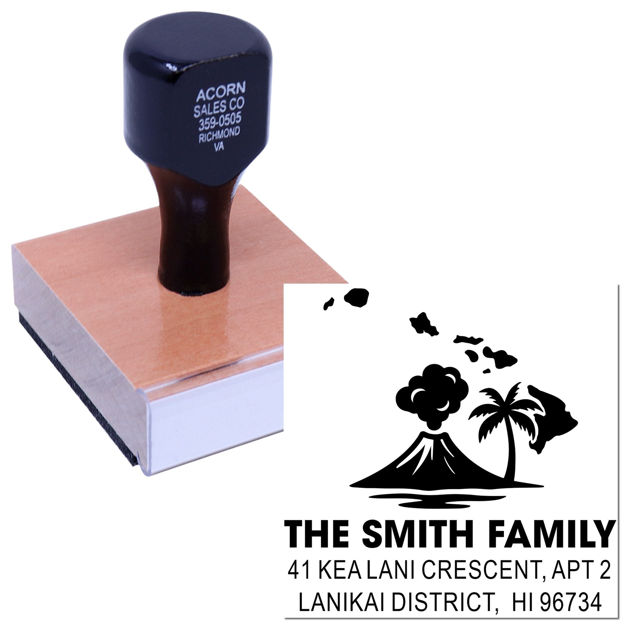 Custom rubber address stamp with Hawaii family design for personalized return mailing and home labeling