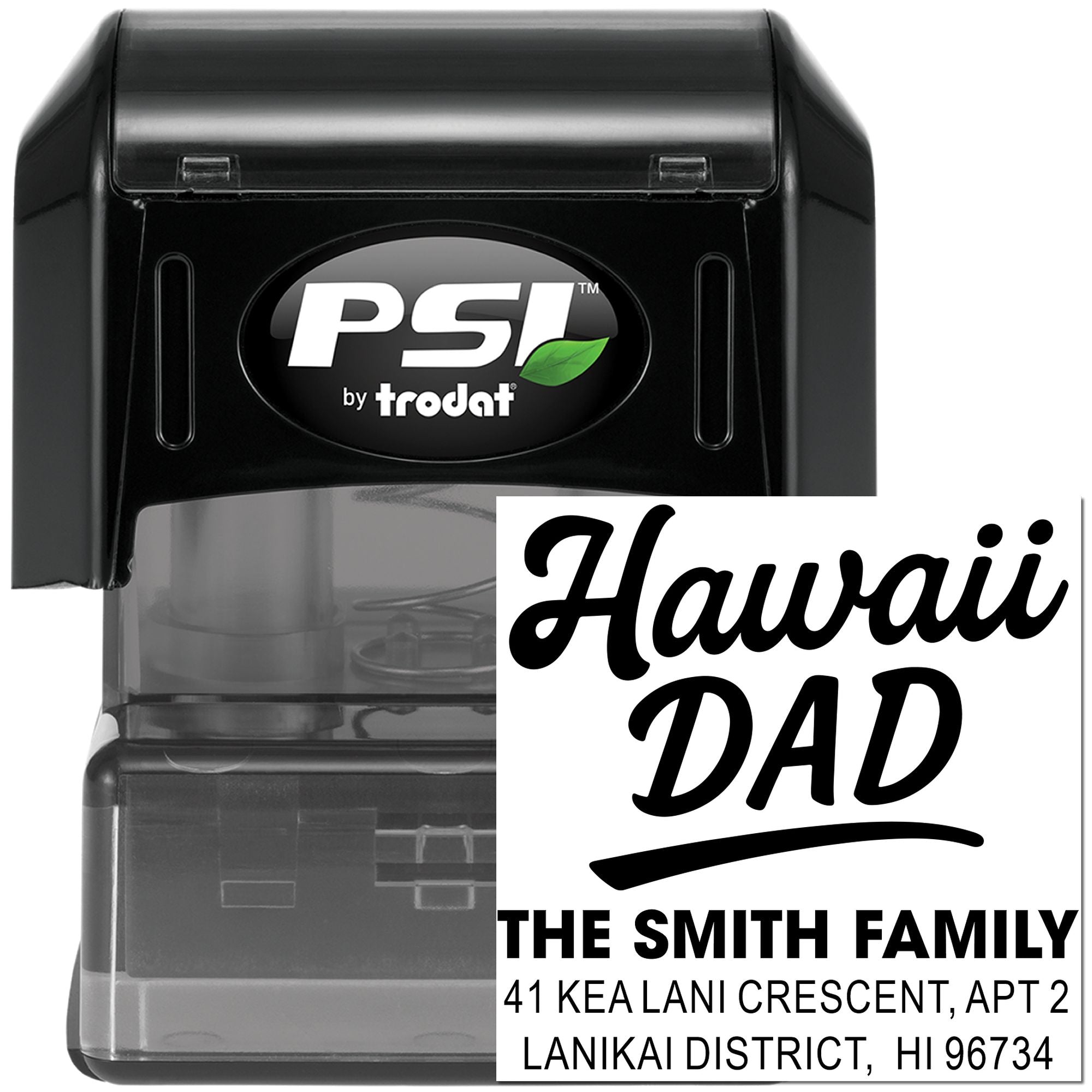Custom Hawaii Dad self-inking return address rubber stamp by PSI by Trodat for personalized family mailings.