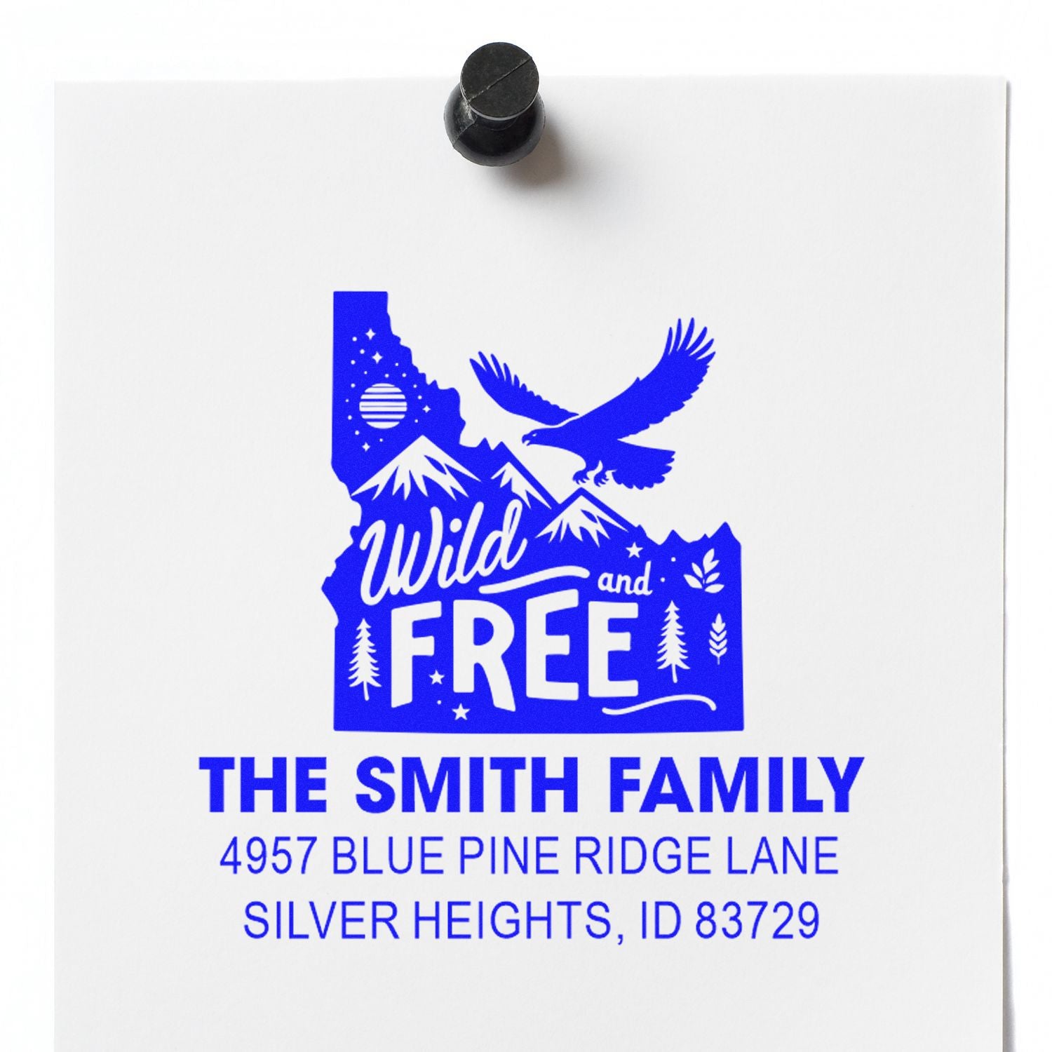Personalized family address rubber stamp with mountain eagle design for The Smith Family