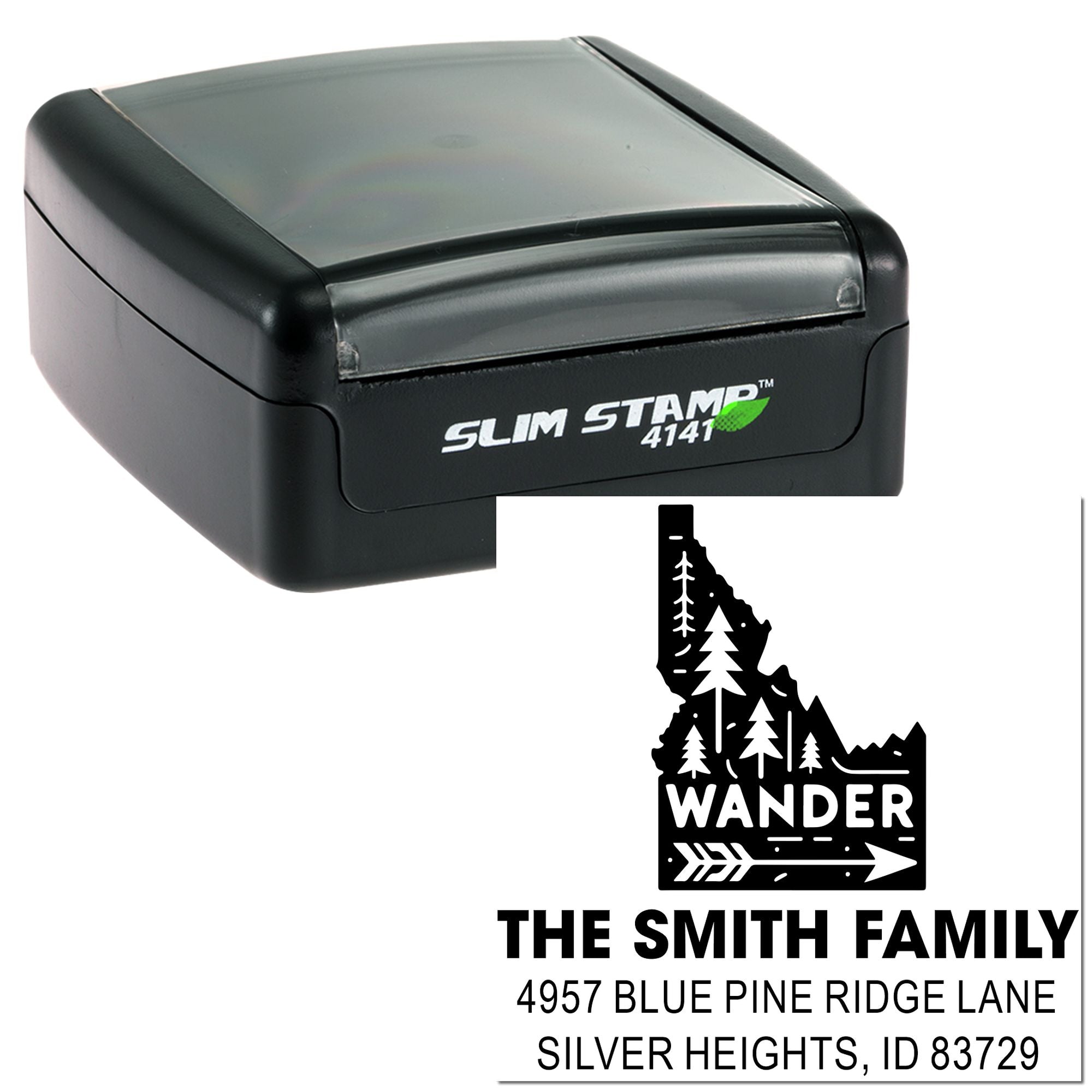 Wander Idaho Personalized Adventure Rubber Stamp, 3-Line Custom Pre-Inked Stamper