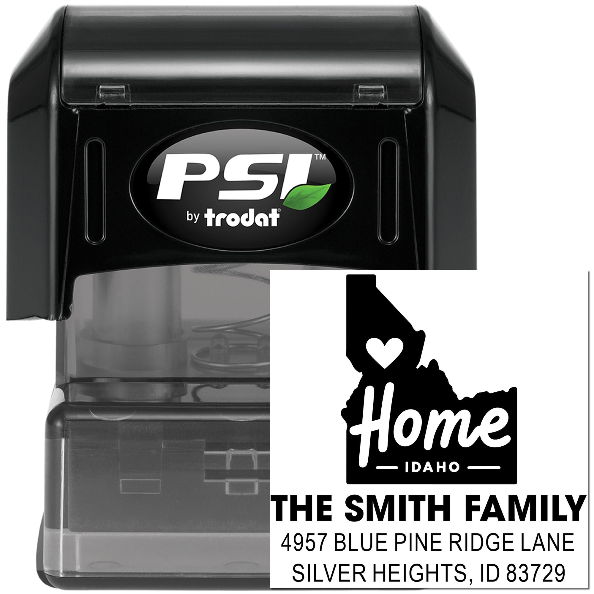 Custom Idaho home address self-inking rubber stamp, The Smith Family design by PSI by Trodat