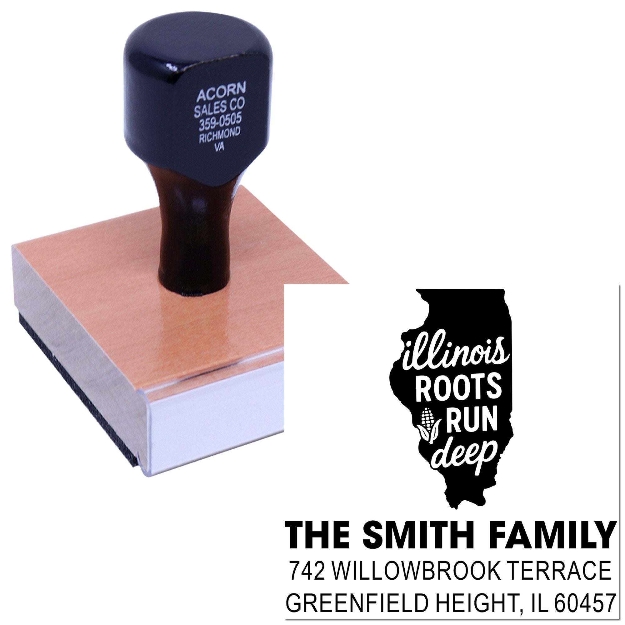 Custom self-inking rubber stamp with Illinois state design for family return address and mailing labels