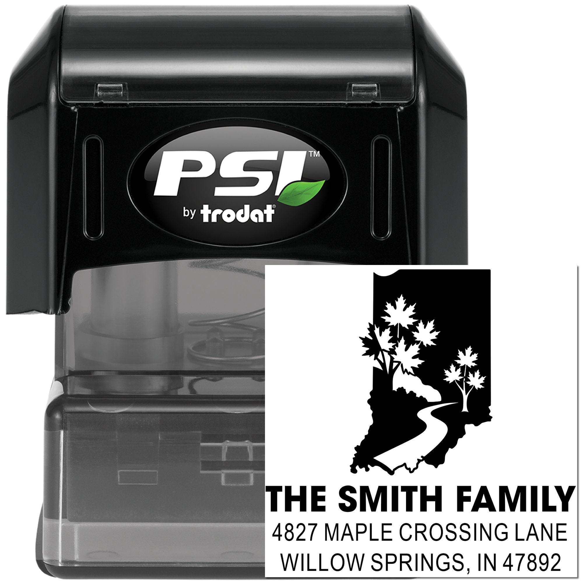 PSI by Trodat self-inking rubber stamp with custom family address design for personalized mailing and return addresses