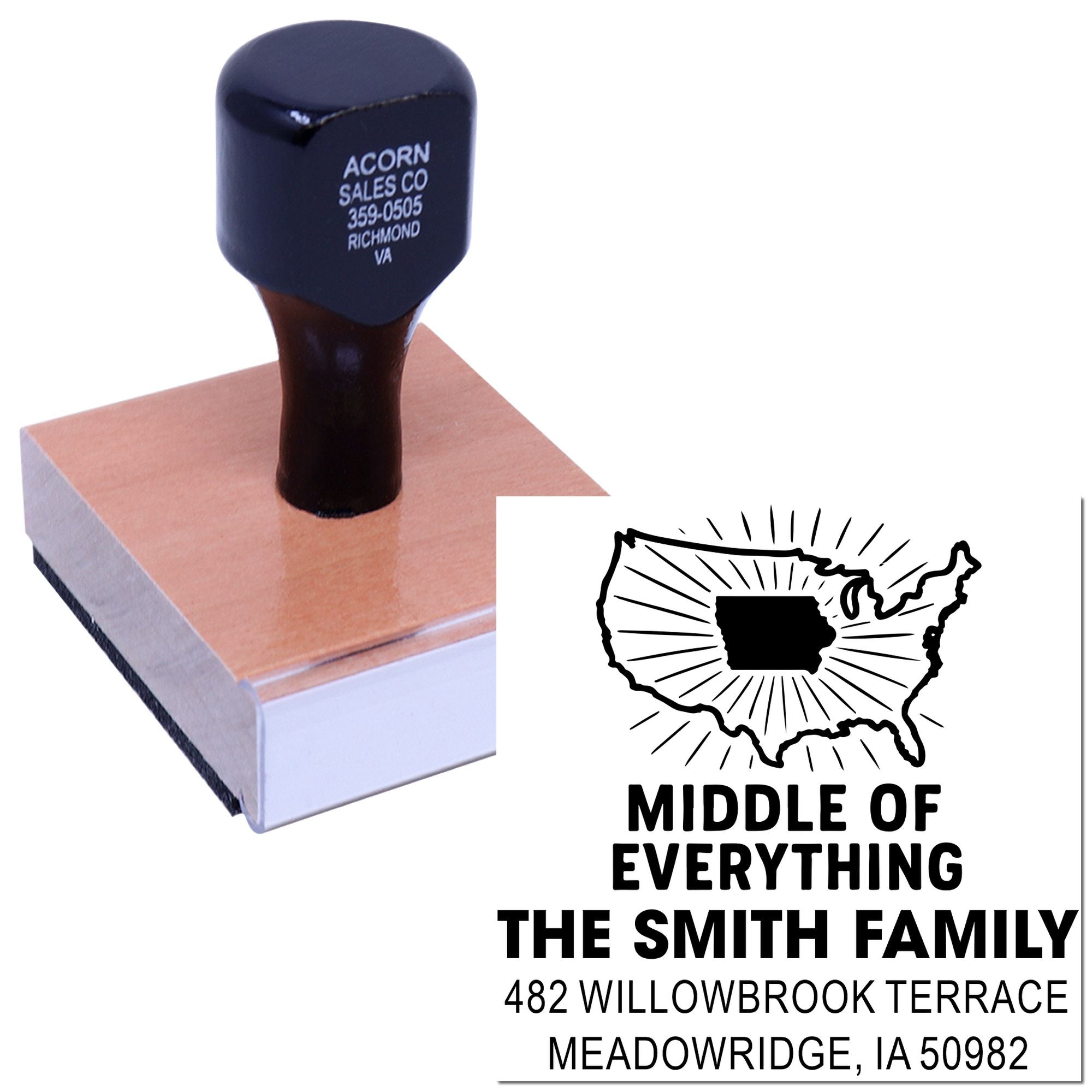 Custom rubber stamp with family name and address imprint for personalized mailing