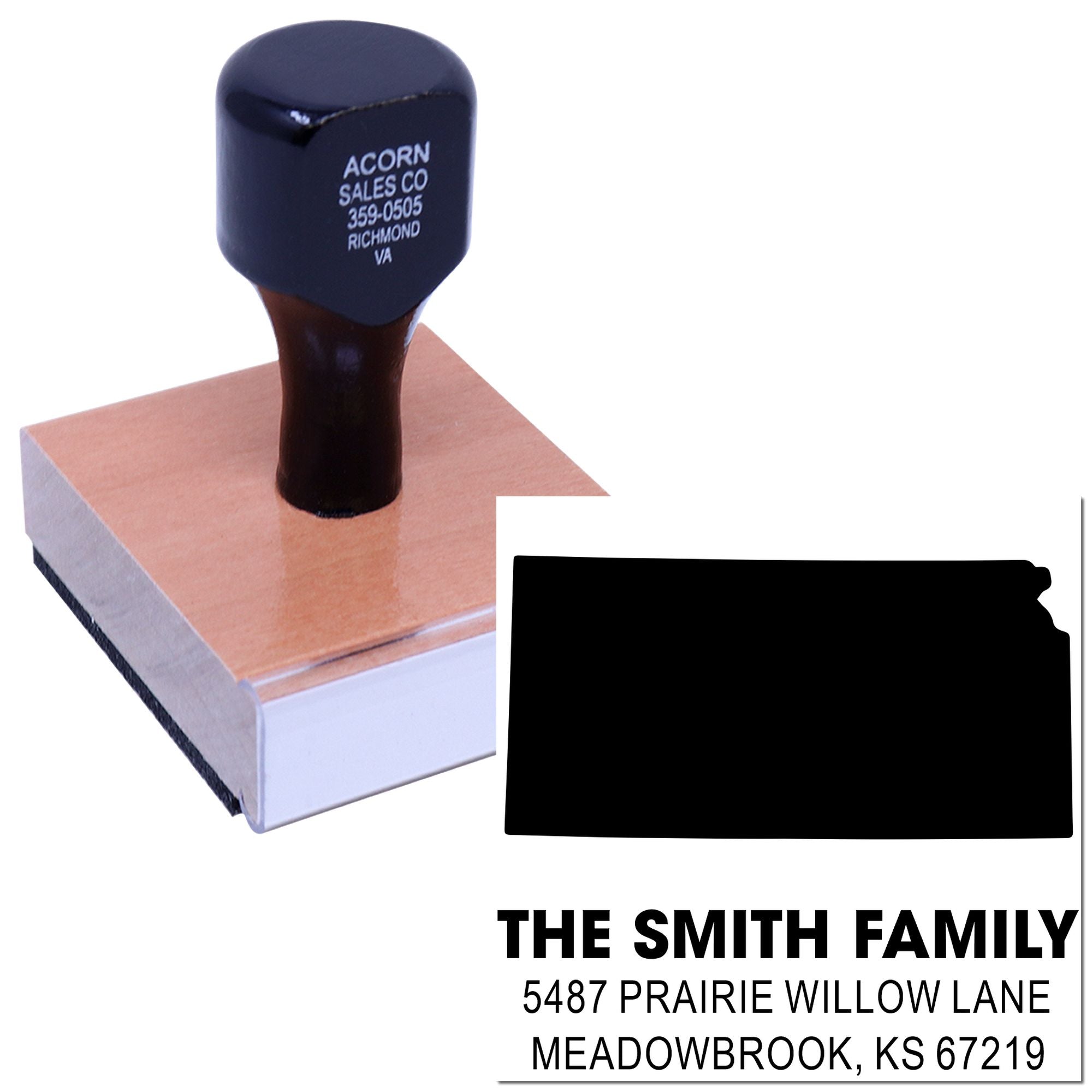 Custom return address rubber stamp for The Smith Family, with personalized mailing address imprint.