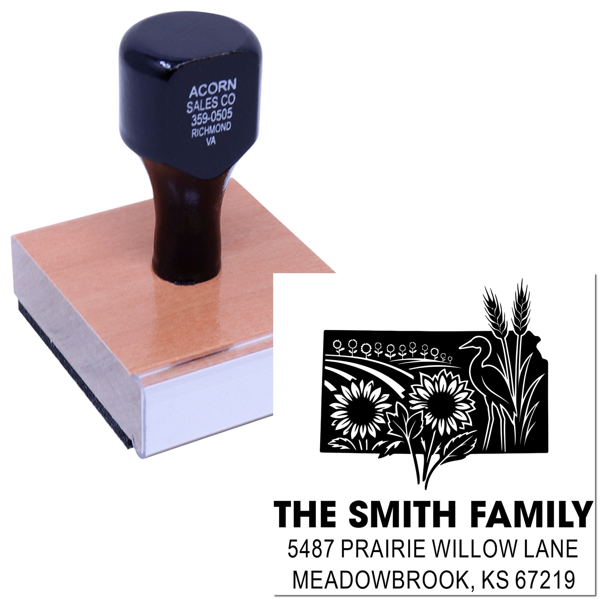 Custom family rubber return address stamp with floral farmhouse design for envelopes and mailing labels.