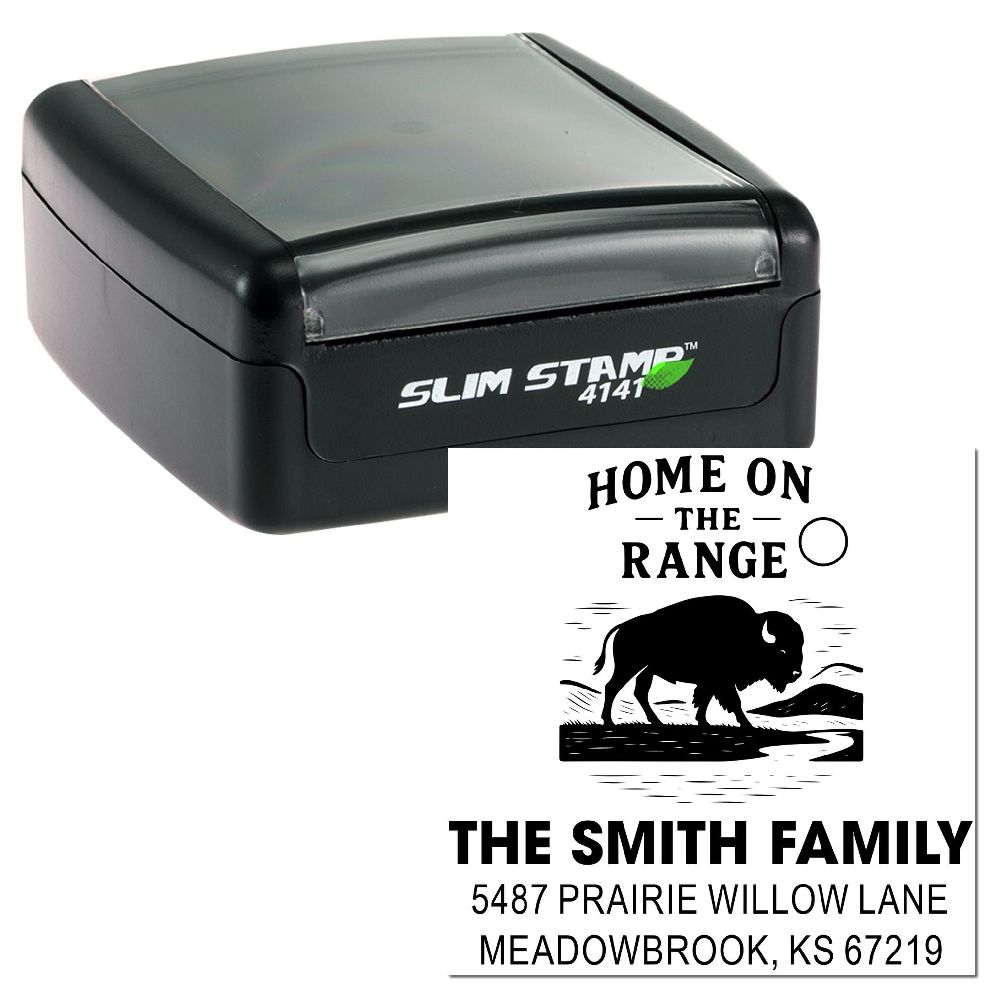 Buffalo Range Vintage Monogram Personalized Address Pre-Inked Stamp with Square