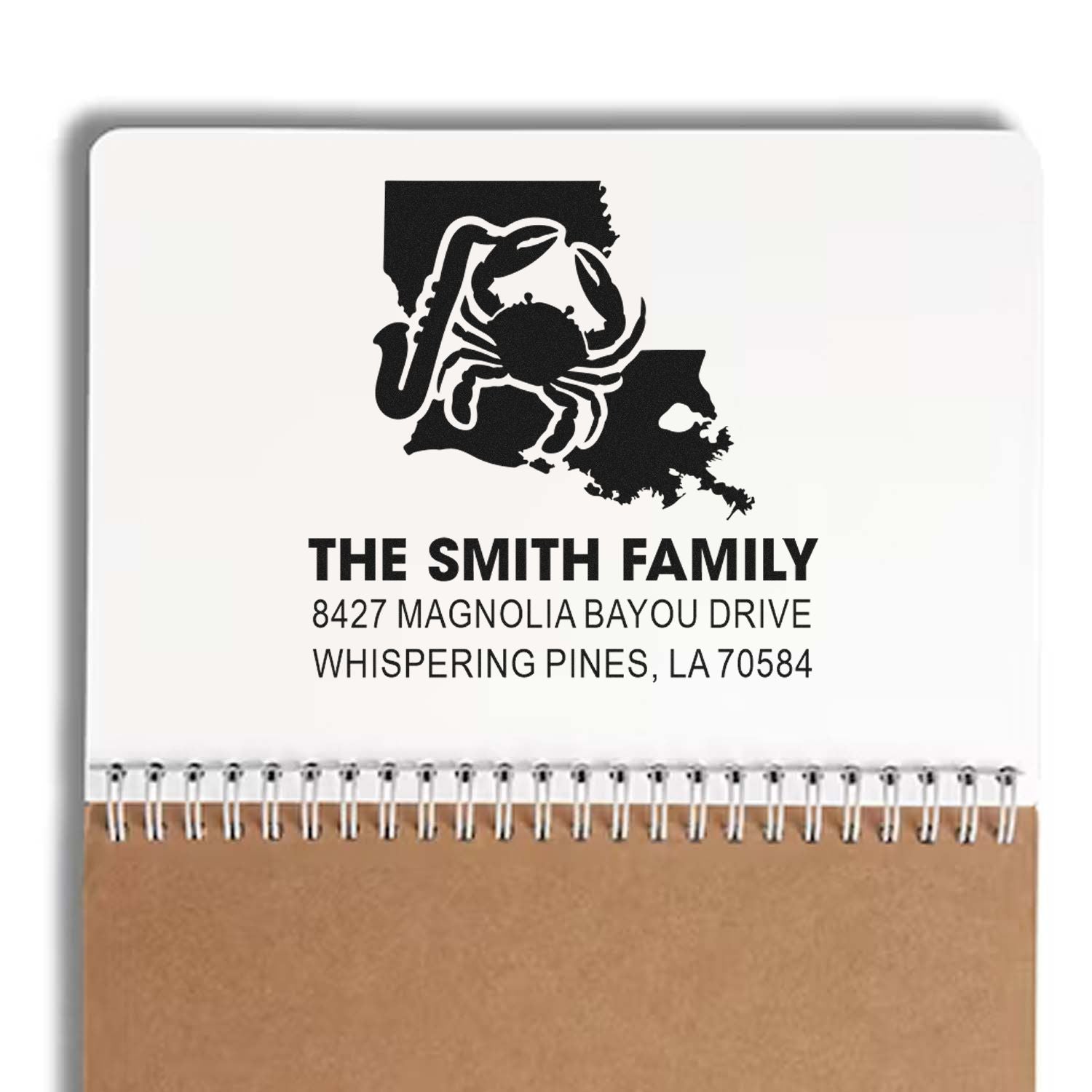 Personalized Louisiana family return address rubber stamp with crawfish design and Smith family address