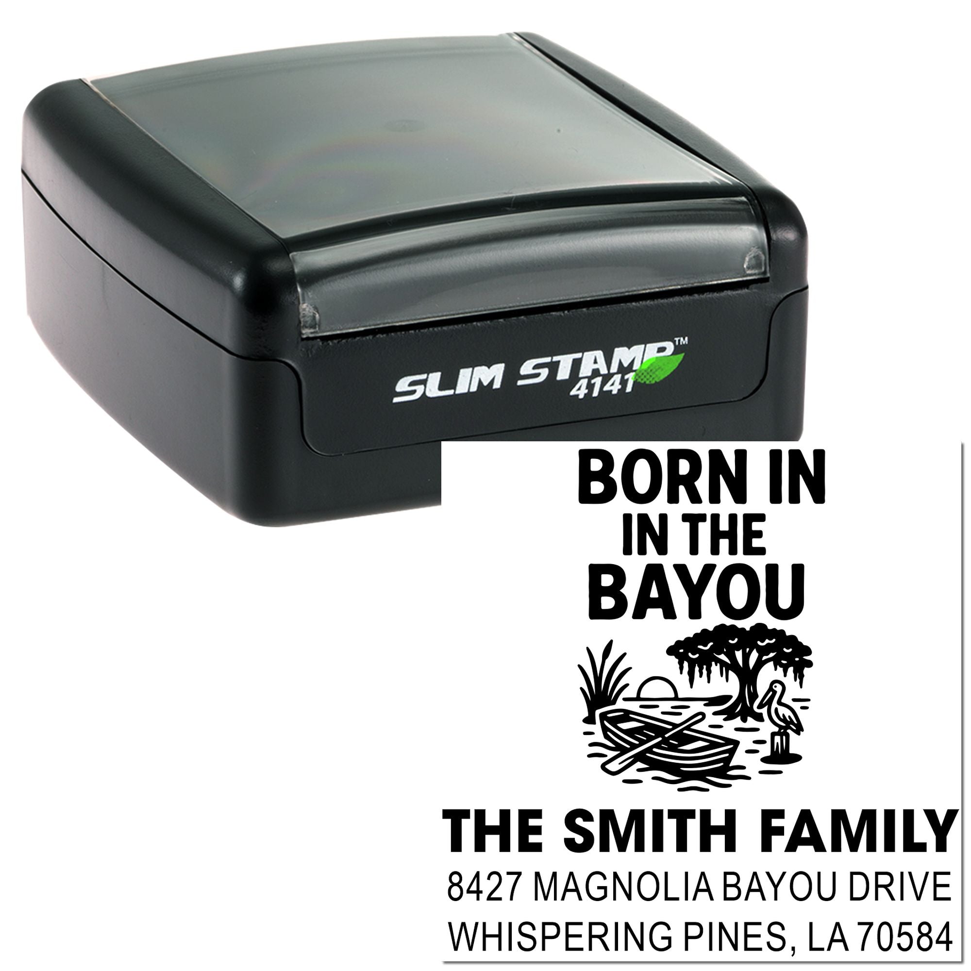 Bayou Life Design Personalized 3-Line Square Rubber Stamp , Slim Pre-Inked Imprint for Office, Small Business & Crafting