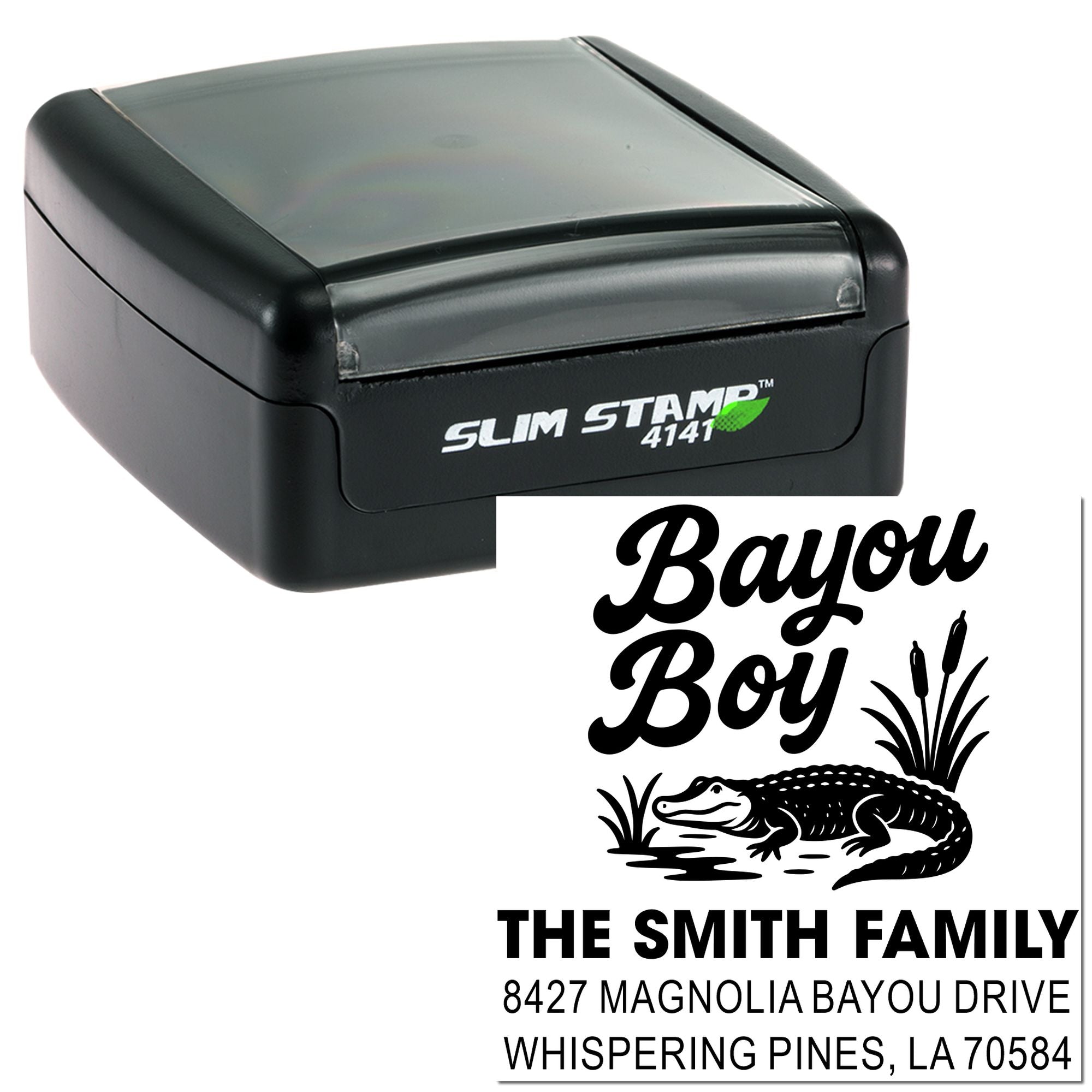 Bayou Boy Design Heritage Custom Ink Impression Stamp with 1-5/8" Square , Personalized Rubber & Slim Pre-Inked Craft Stamp