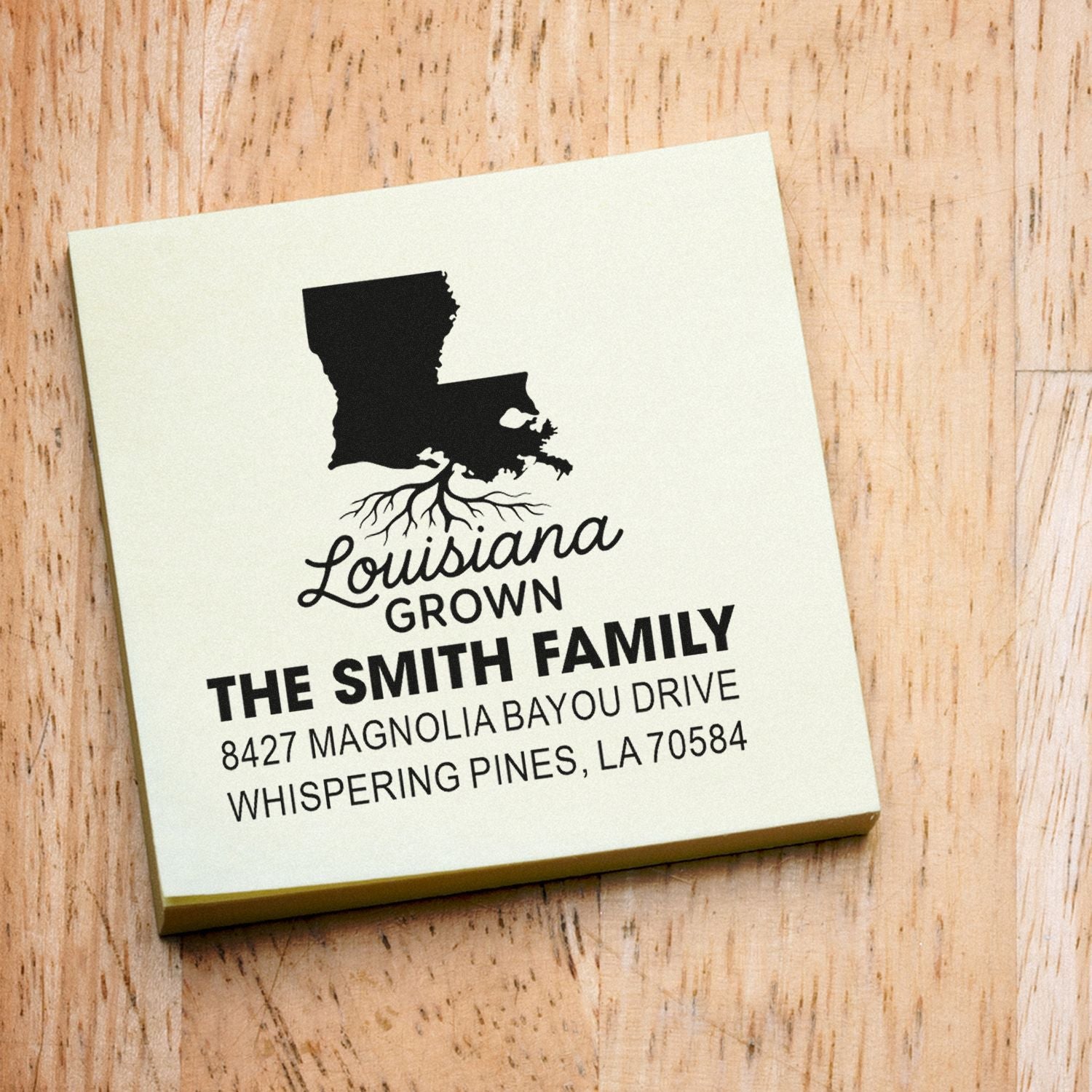 Personalized Louisiana family return address rubber stamp with state silhouette for custom mailing and gifts