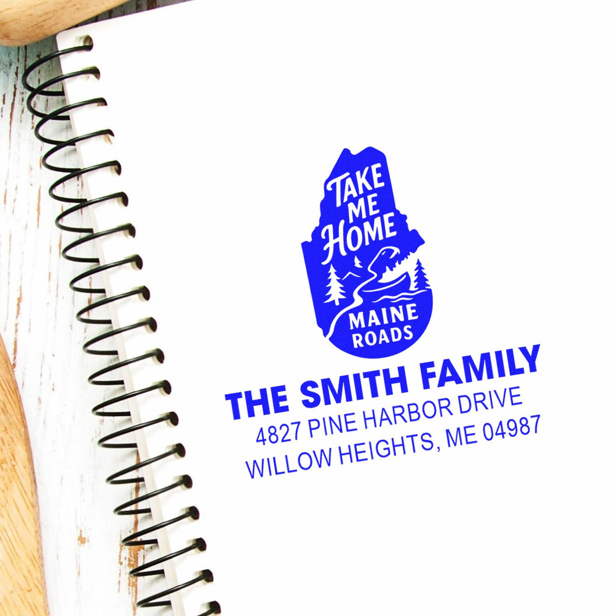 Personalized Maine return address rubber stamp with Take Me Home design for The Smith Family