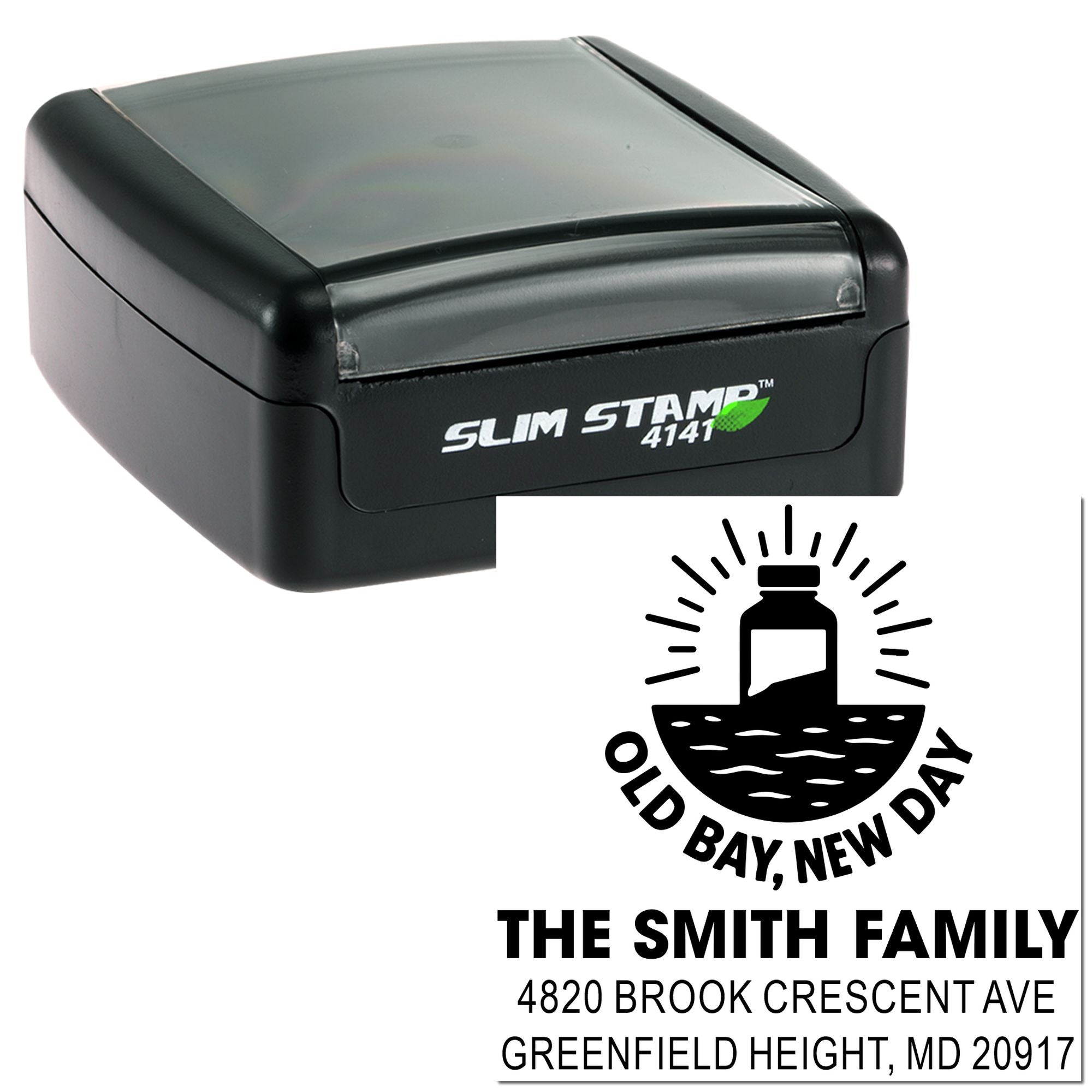 Bay Sunrise Custom Personalized Ink Pre-Inked Stamp with 1-5/8" Square