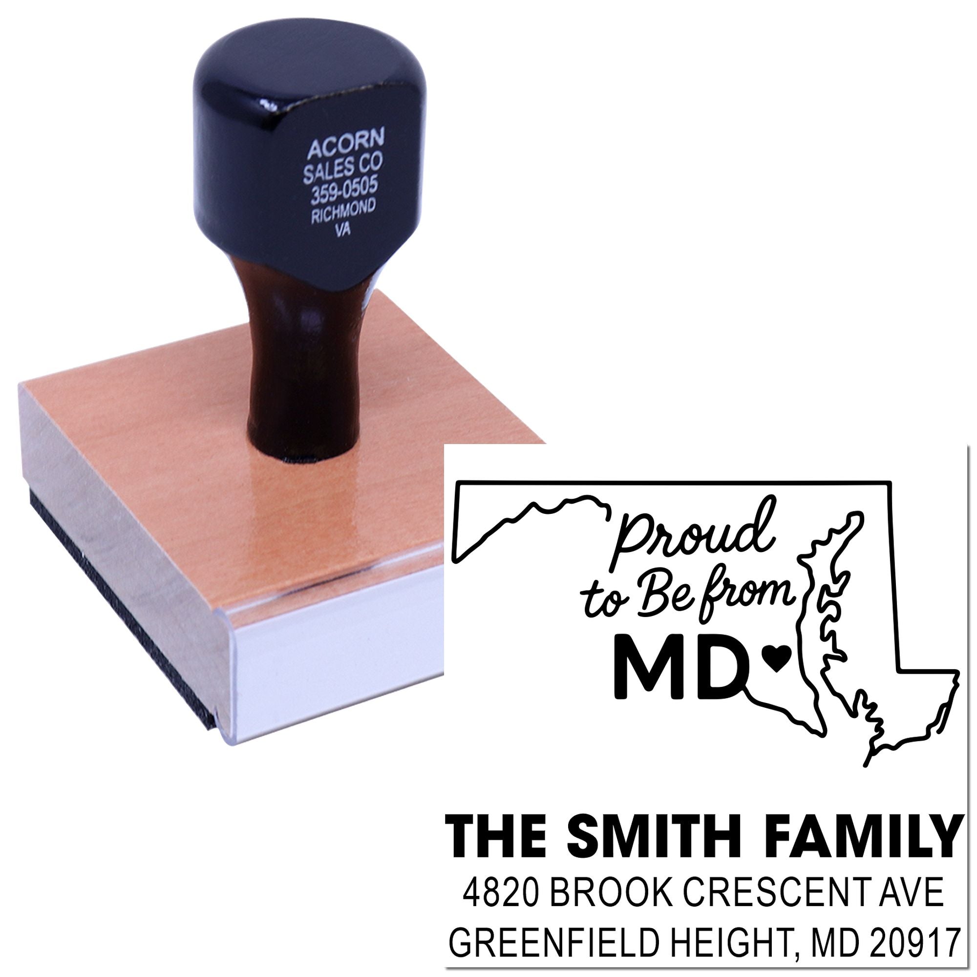 Personalized Maryland return address rubber stamp with custom family name and address