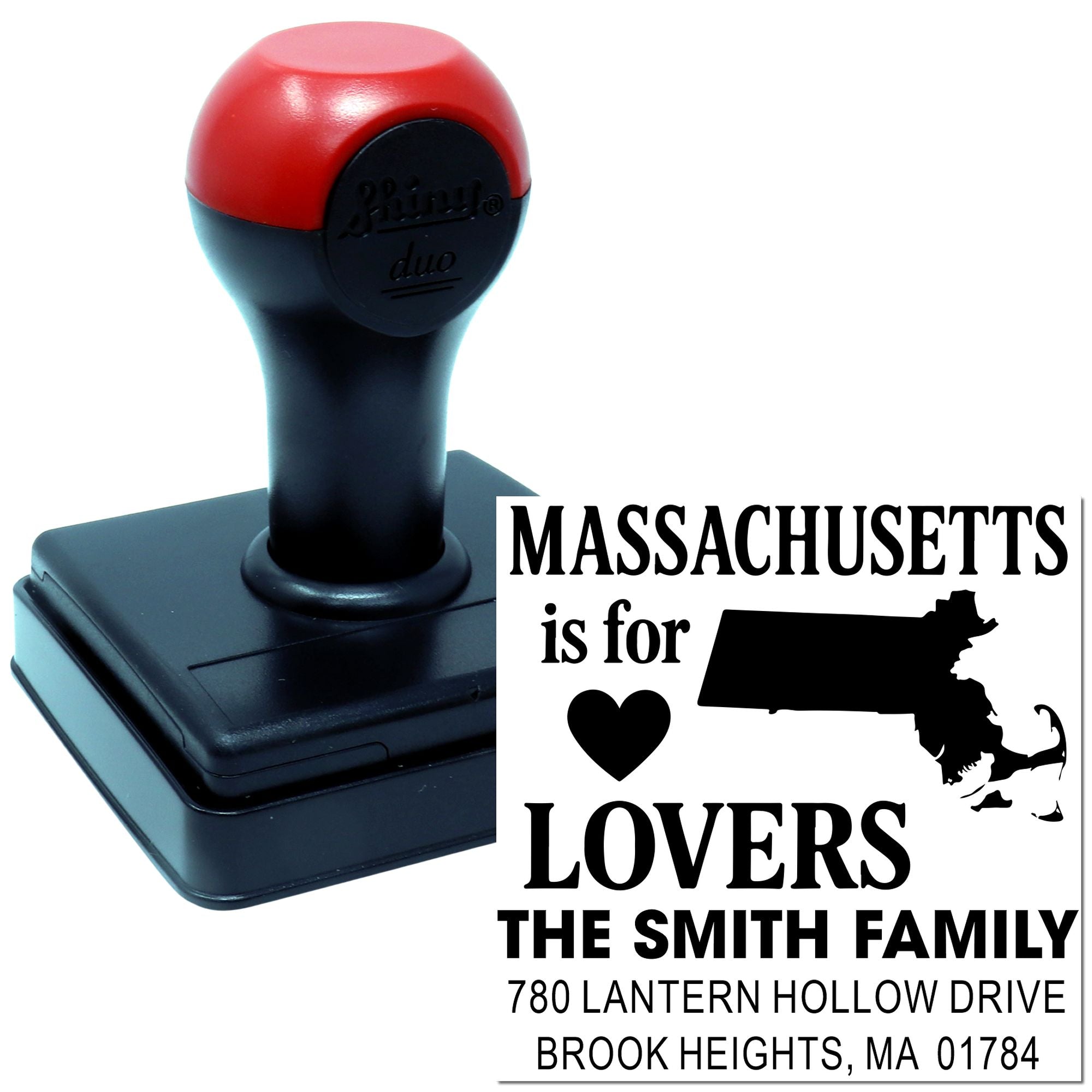 Custom Massachusetts address rubber stamp with Massachusetts is for Lovers design for personal mail.