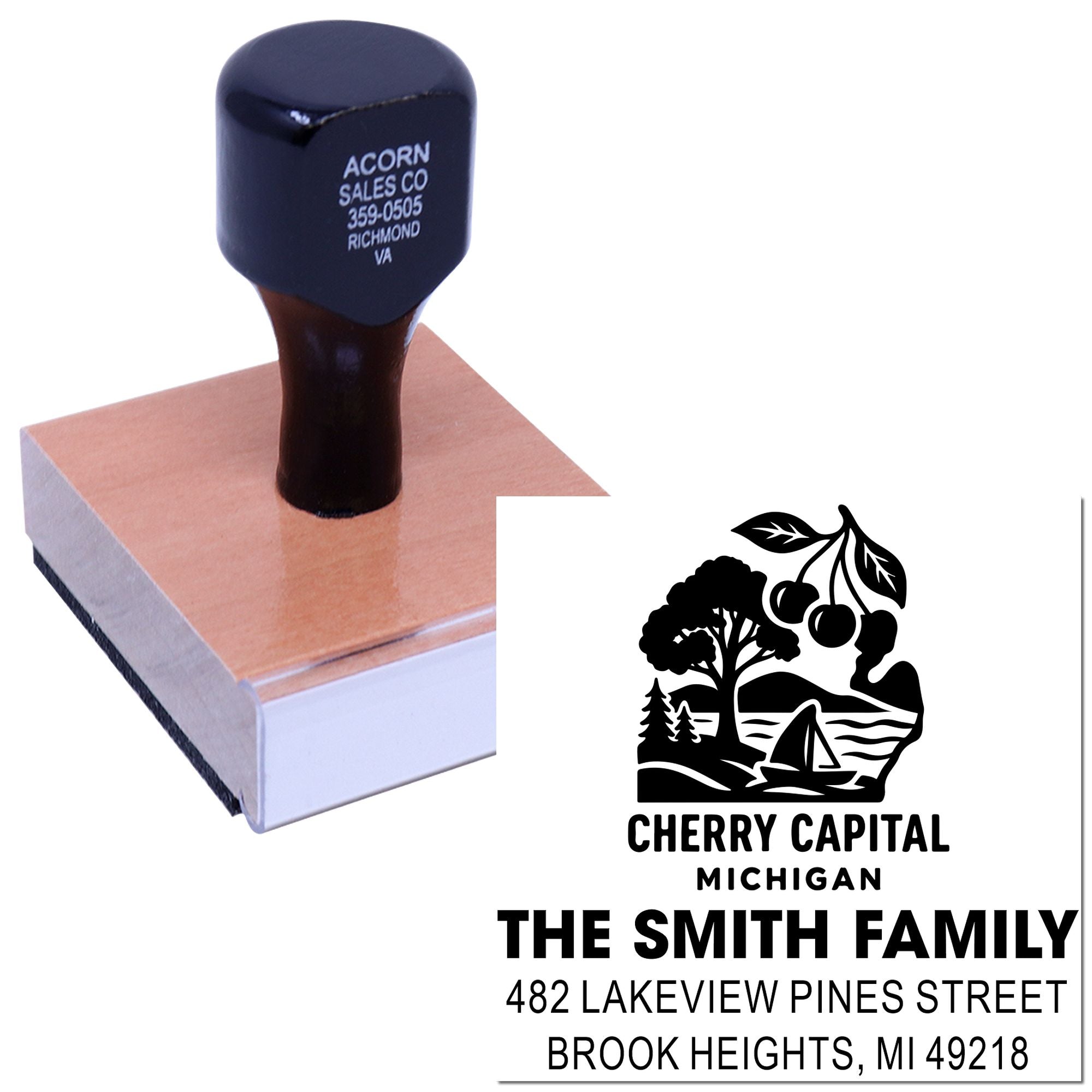 Custom rubber return address stamp with family name and logo for personalized mailing, business, and craft use.