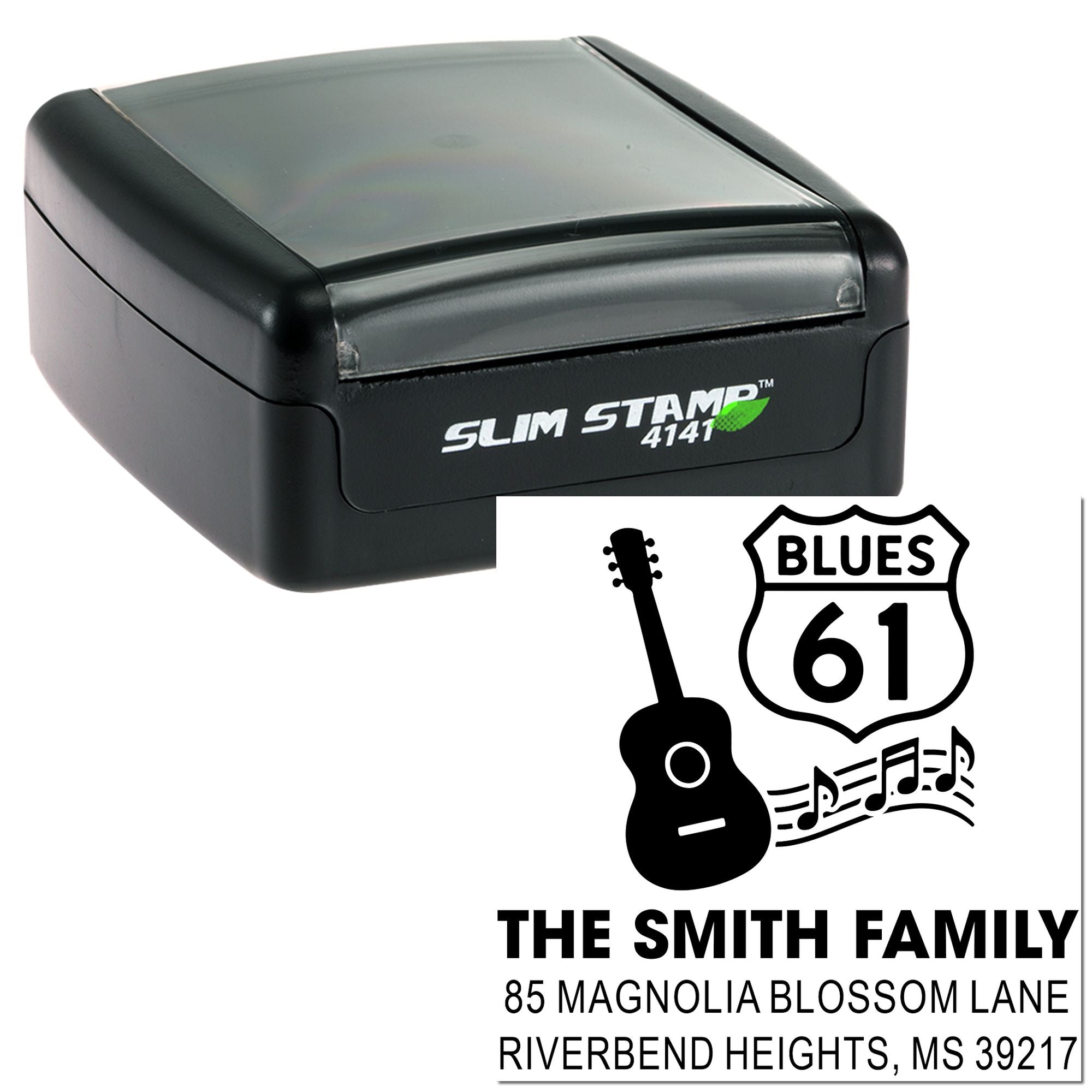 Blues Highway Custom 3-Line Monogram Rubber Stamp, 1-5/8" Square , Slim Pre-Inked Design for Small Business, Crafts & Tags