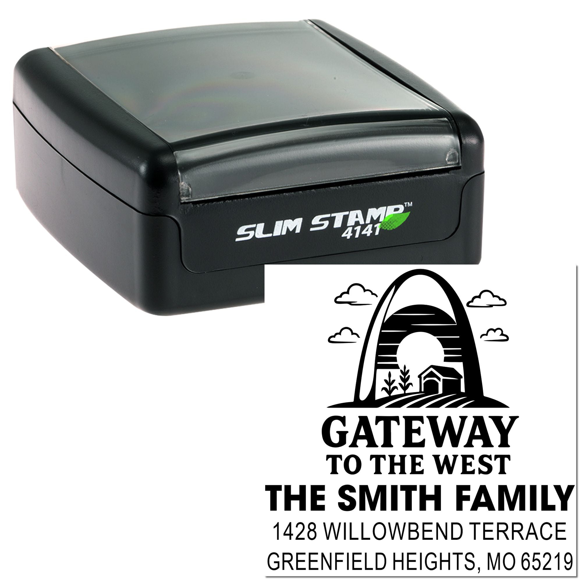 Gateway Arch Personalized Wedding Monogram Address Pre-Inked Stamp