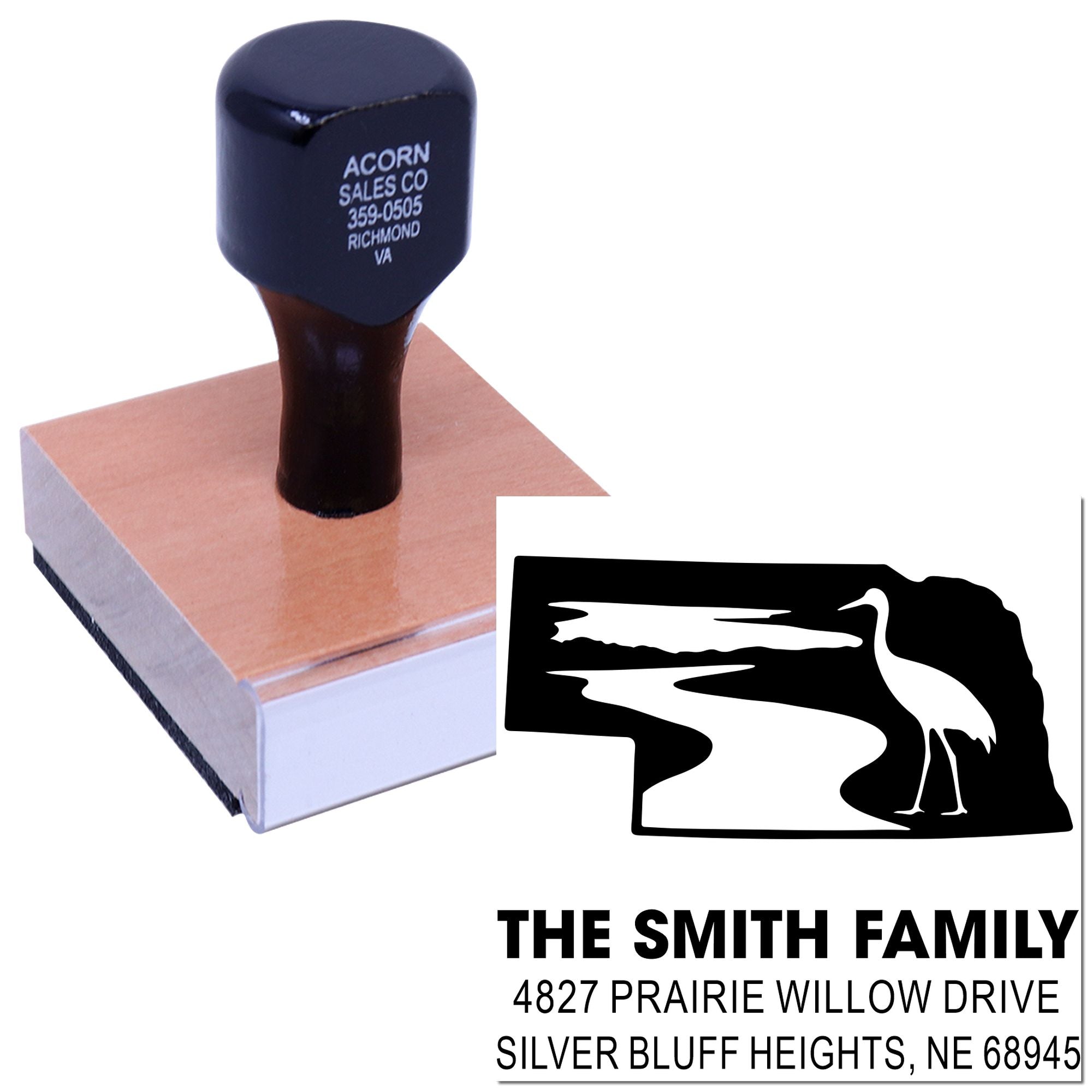 Custom family address rubber stamp with logo for envelopes, personal mail, and return address labeling.