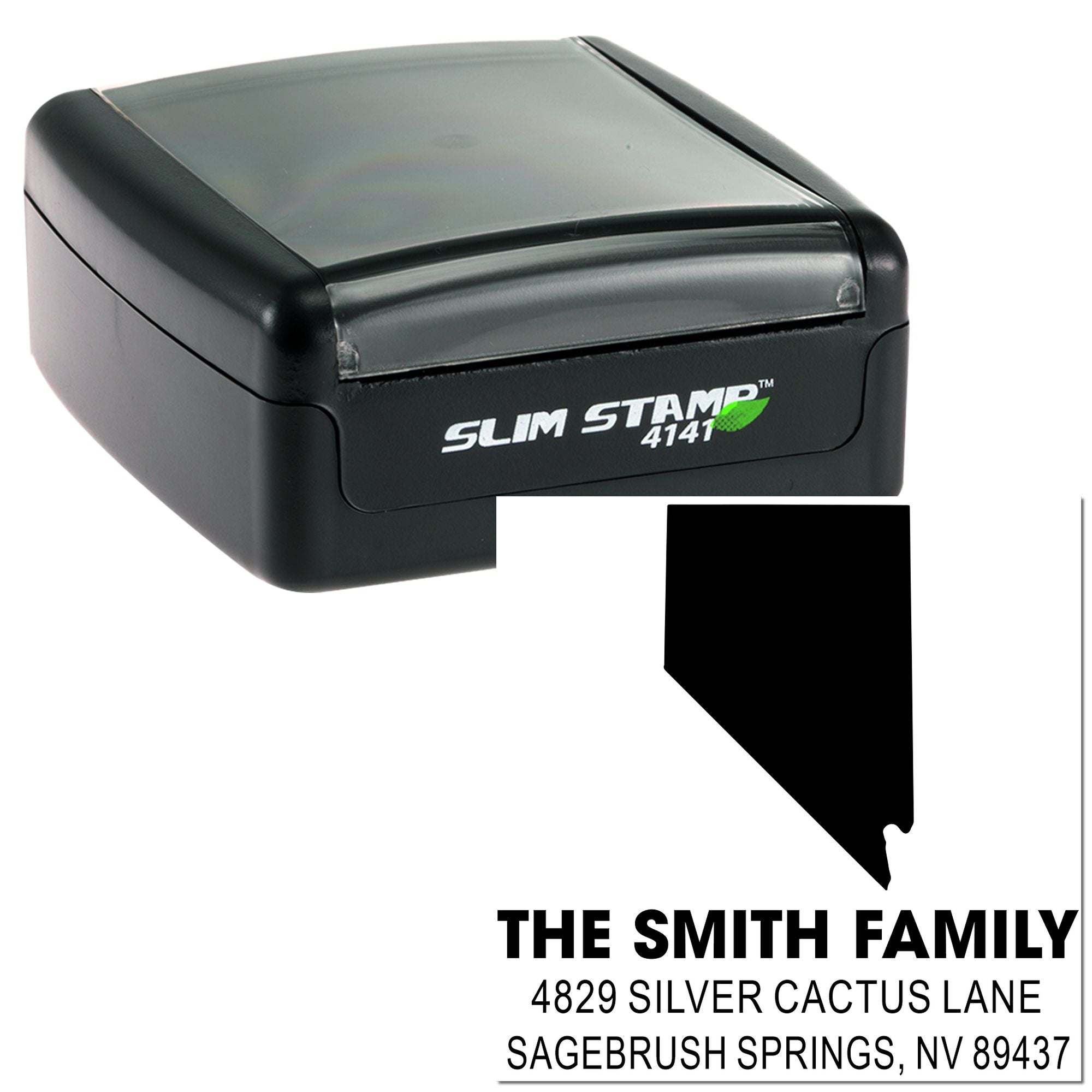 Slim Stamp 4141 self-inking custom address rubber stamp showing The Smith Family mailing imprint.
