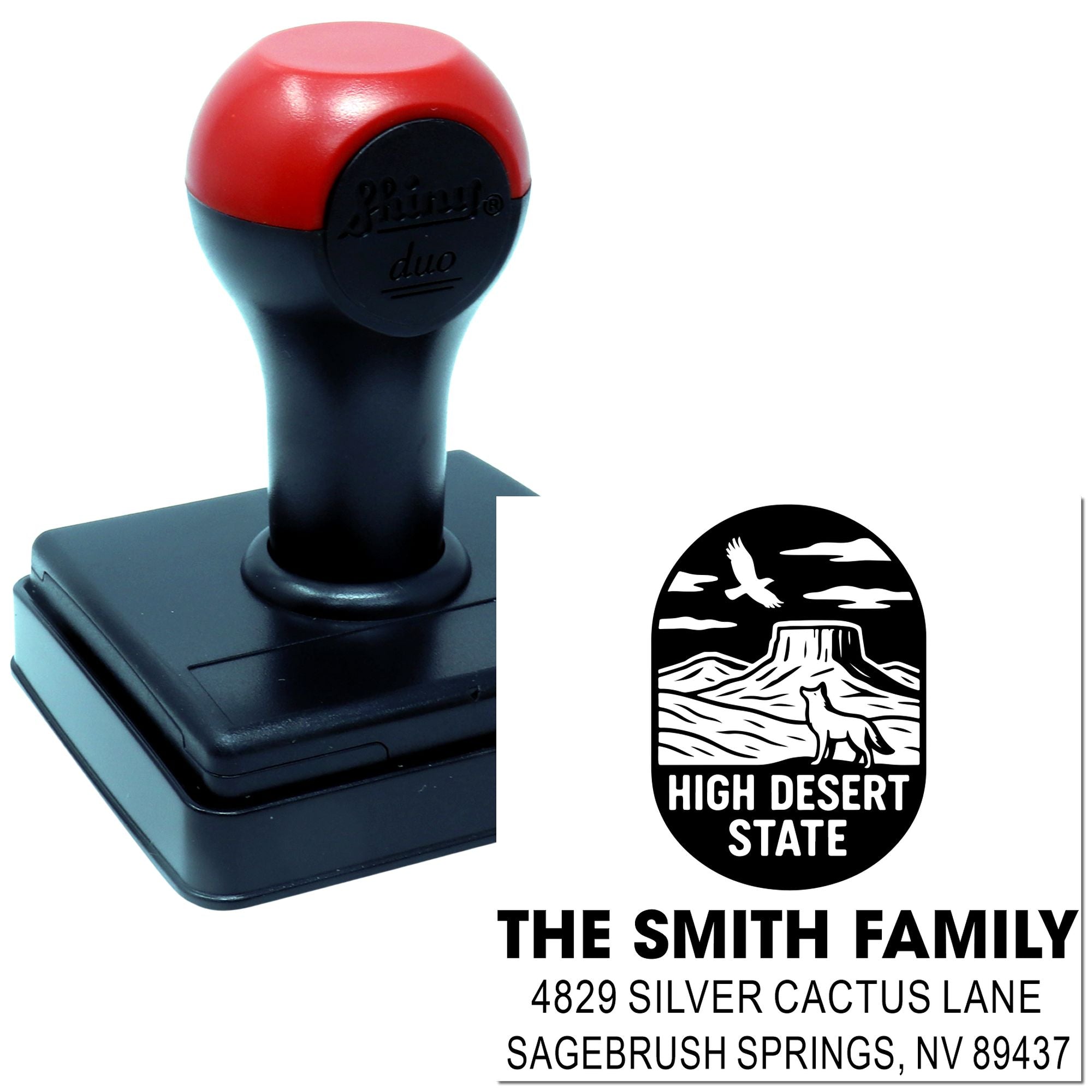 Desert Vista Sunset Silhouette Wood-Handled Rubber Stamp Emblem