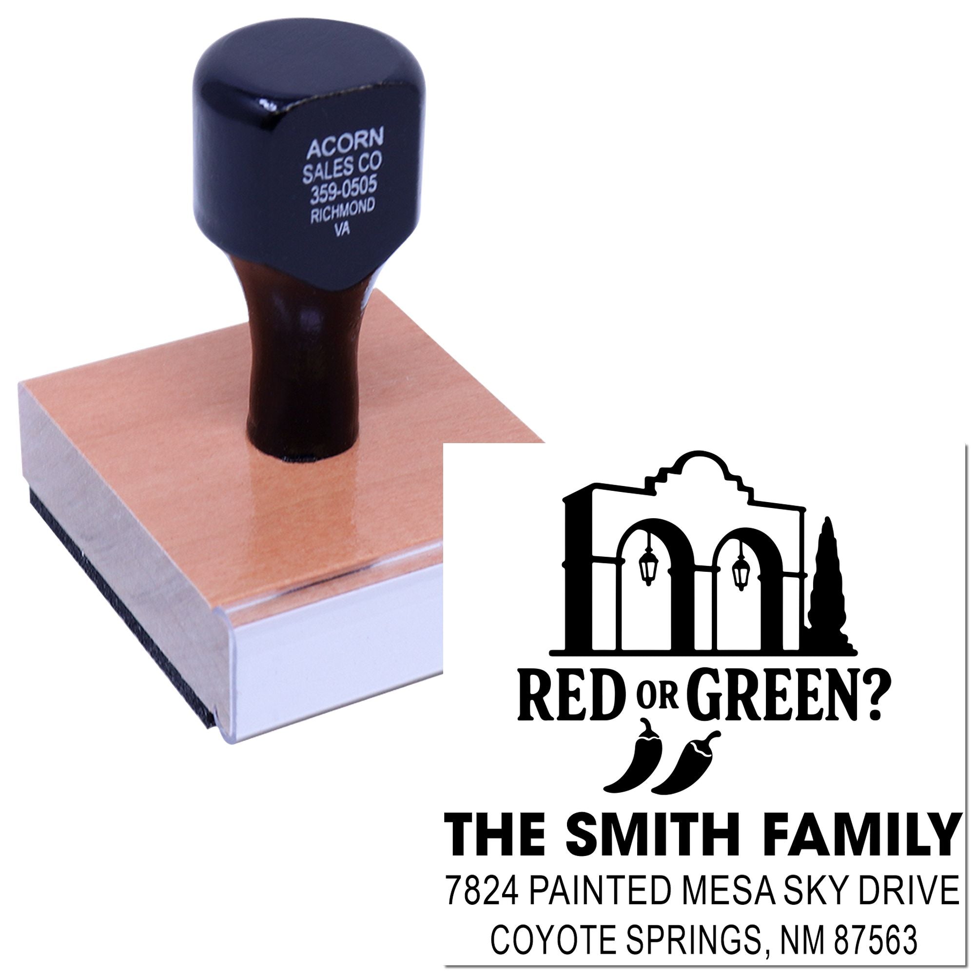 Personalized return address rubber stamp with chili pepper design for The Smith Family envelopes and mailings.