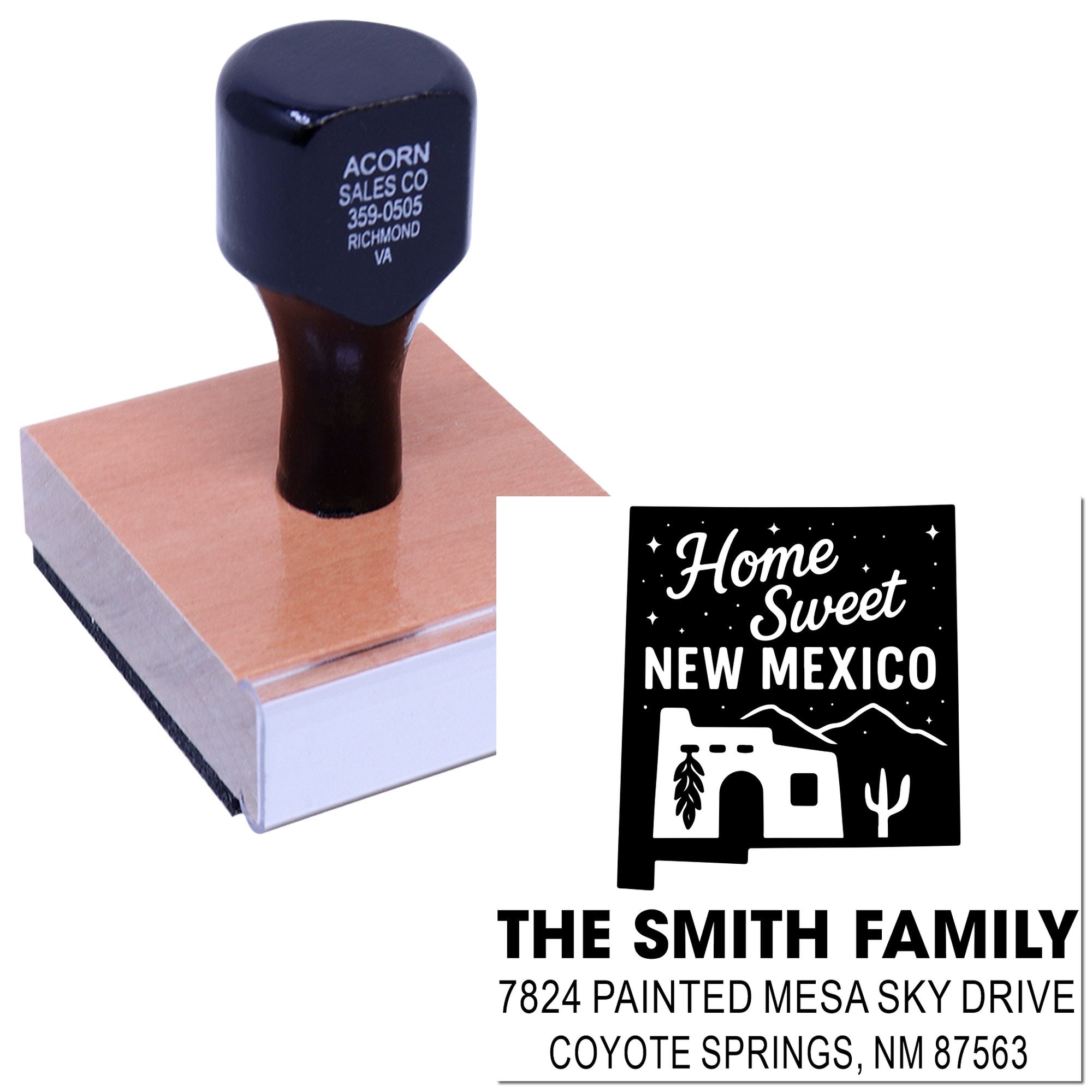 Custom address rubber stamp with Home Sweet New Mexico design for family return mailing labels