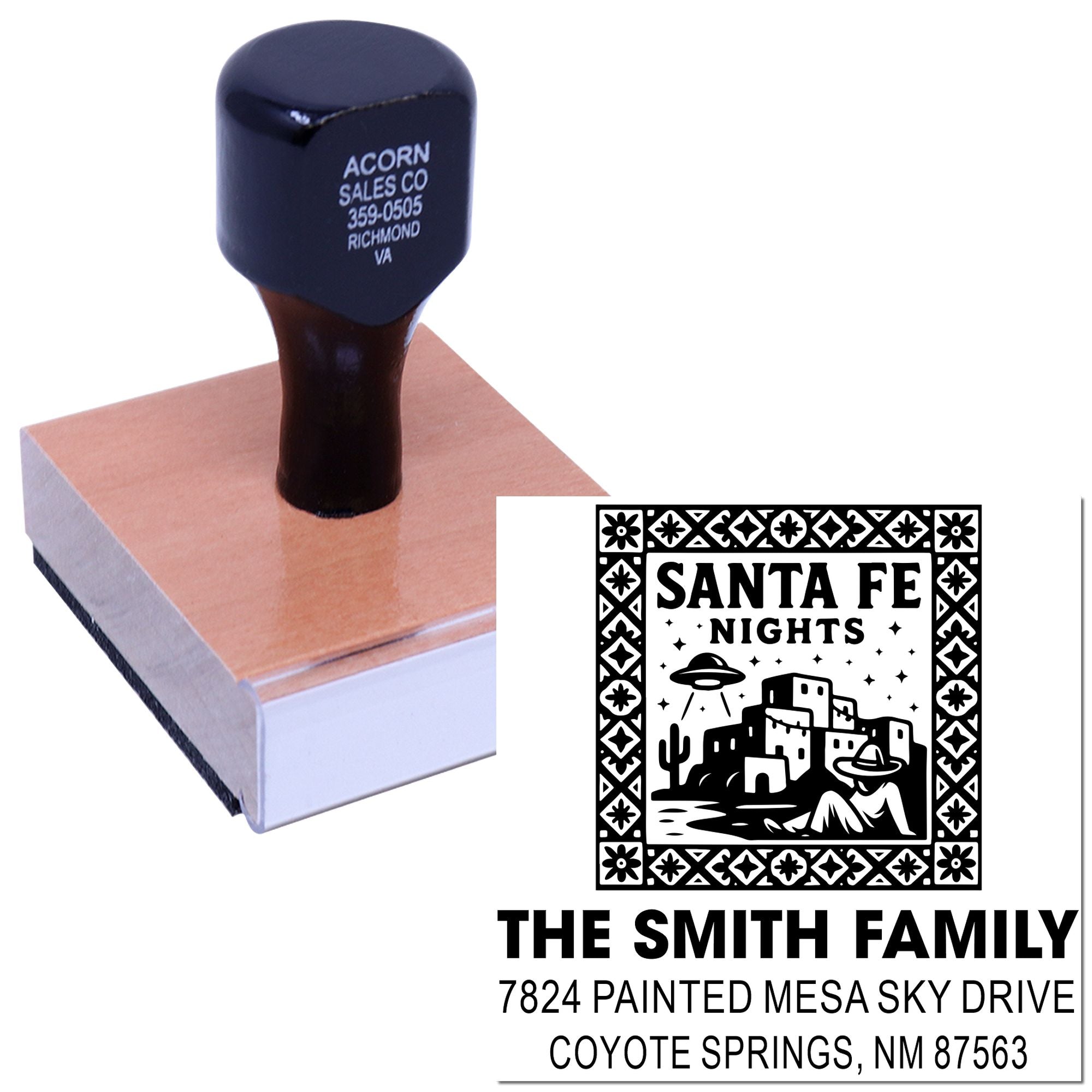 Custom rubber stamp with personalized return address and logo design for business mailings and family use
