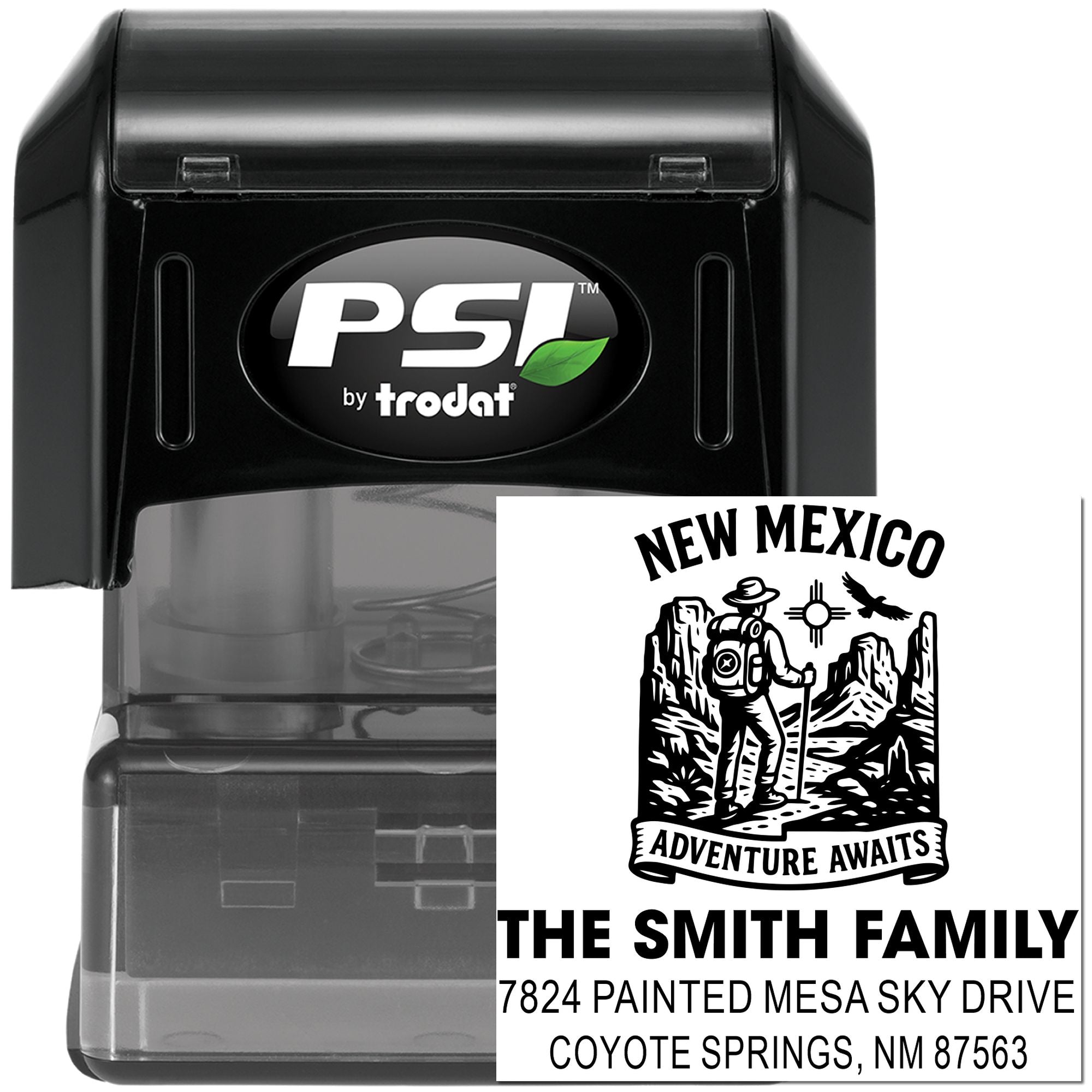 Custom New Mexico family return address rubber stamp with adventure design for The Smith Family.