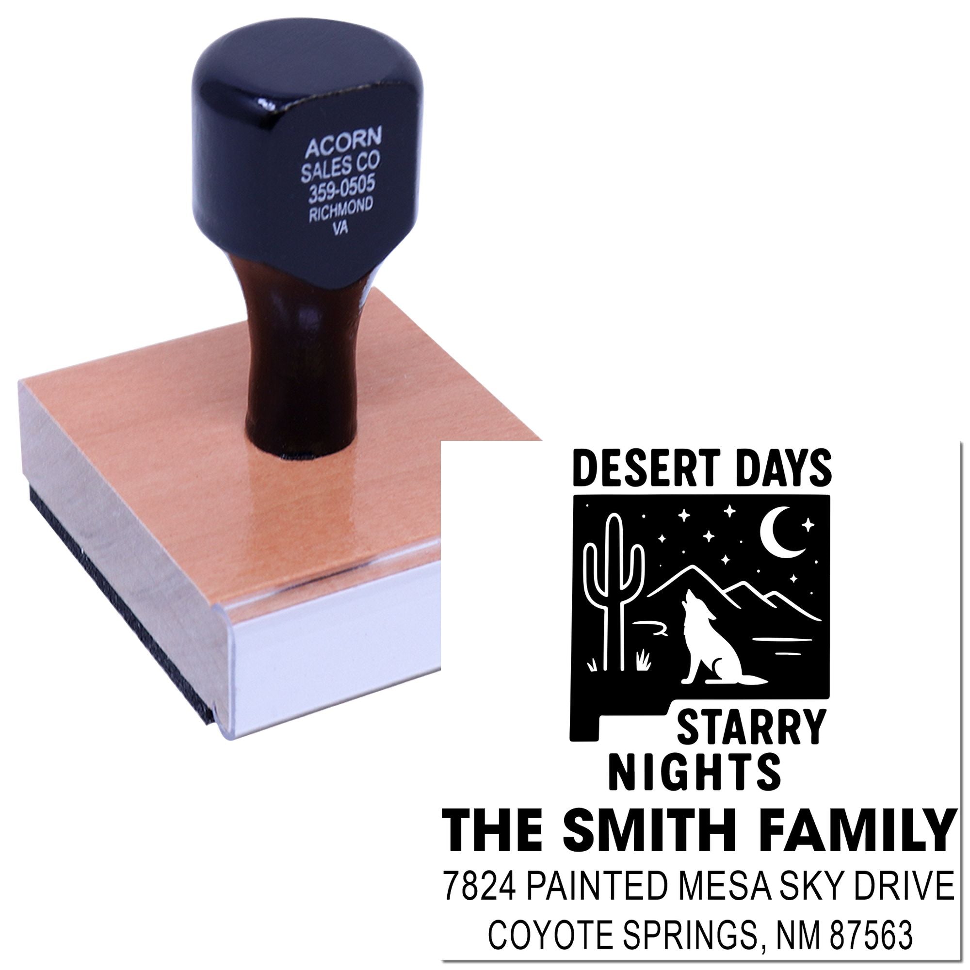 Personalized return address rubber stamp with desert night design for The Smith Family.