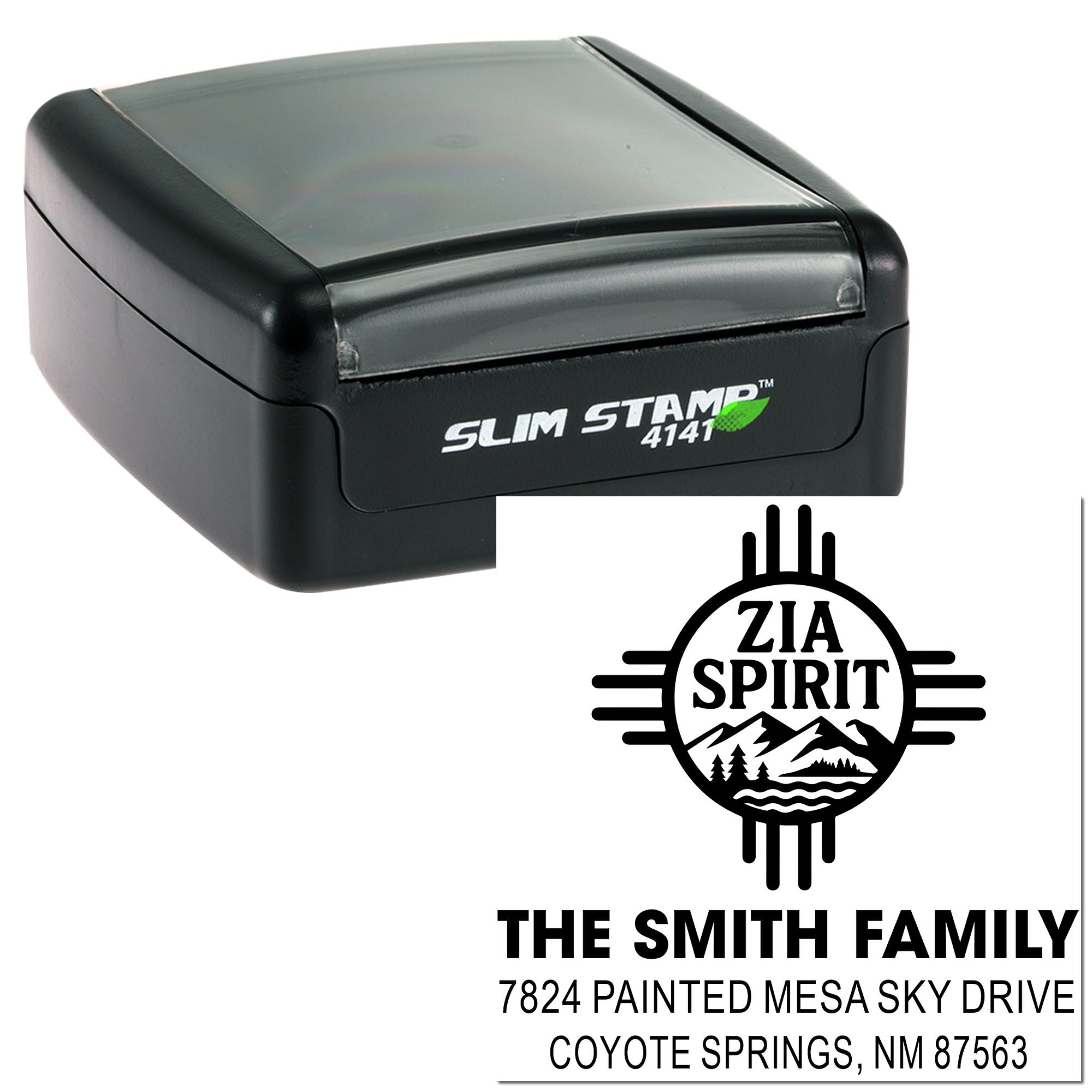 Zia Mountain Southwest Design Custom Rubber Stamp, 1-5/8" Square or Slim Pre-Inked for Crafters and Small Businesses