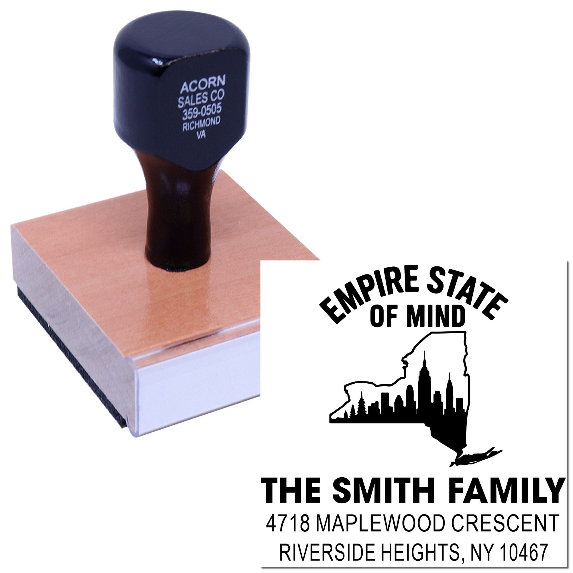 Custom address rubber stamp with Empire State of Mind New York design and The Smith Family return address imprint.