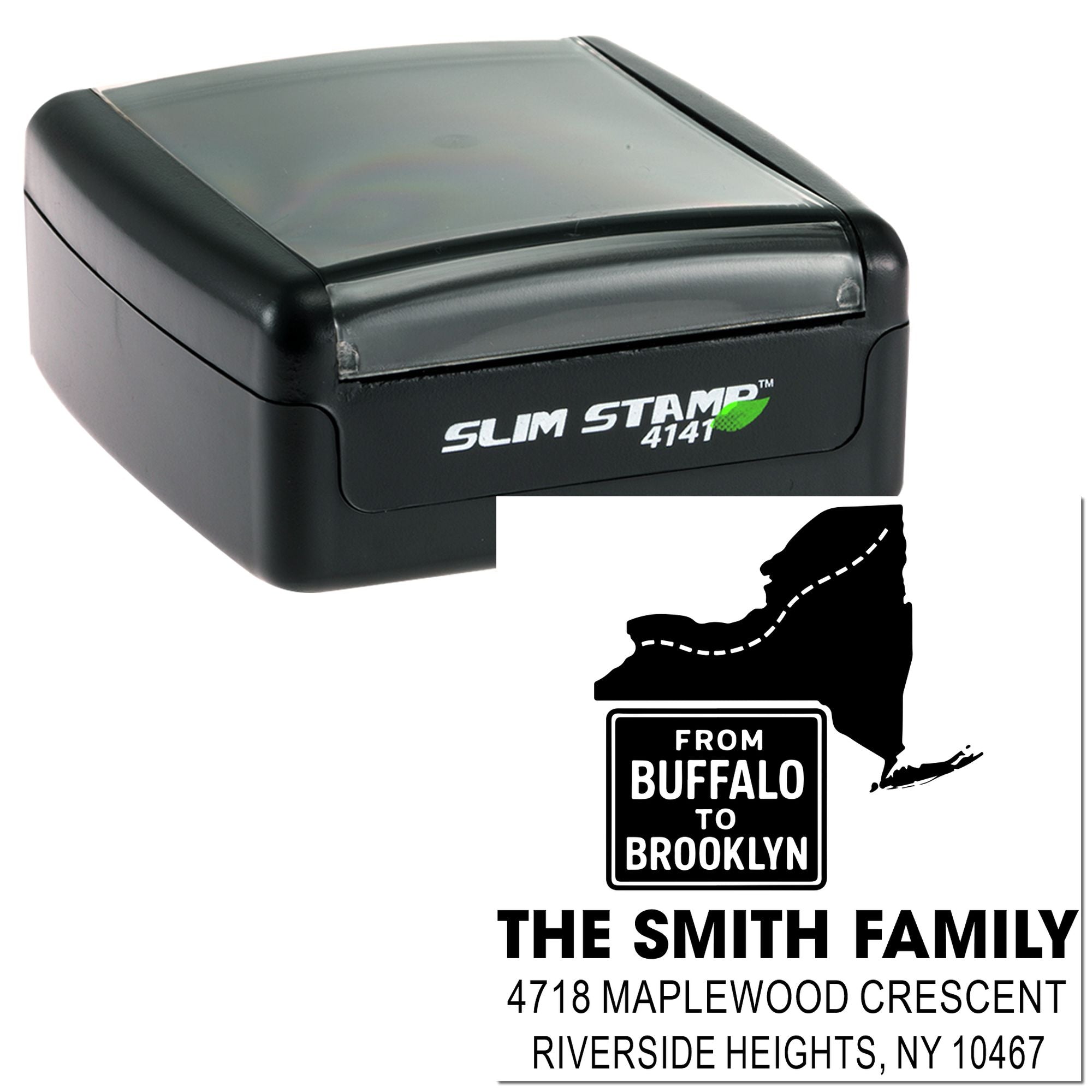 Buffalo to Brooklyn Journey Custom Square Rubber Pre-Inked Stamp