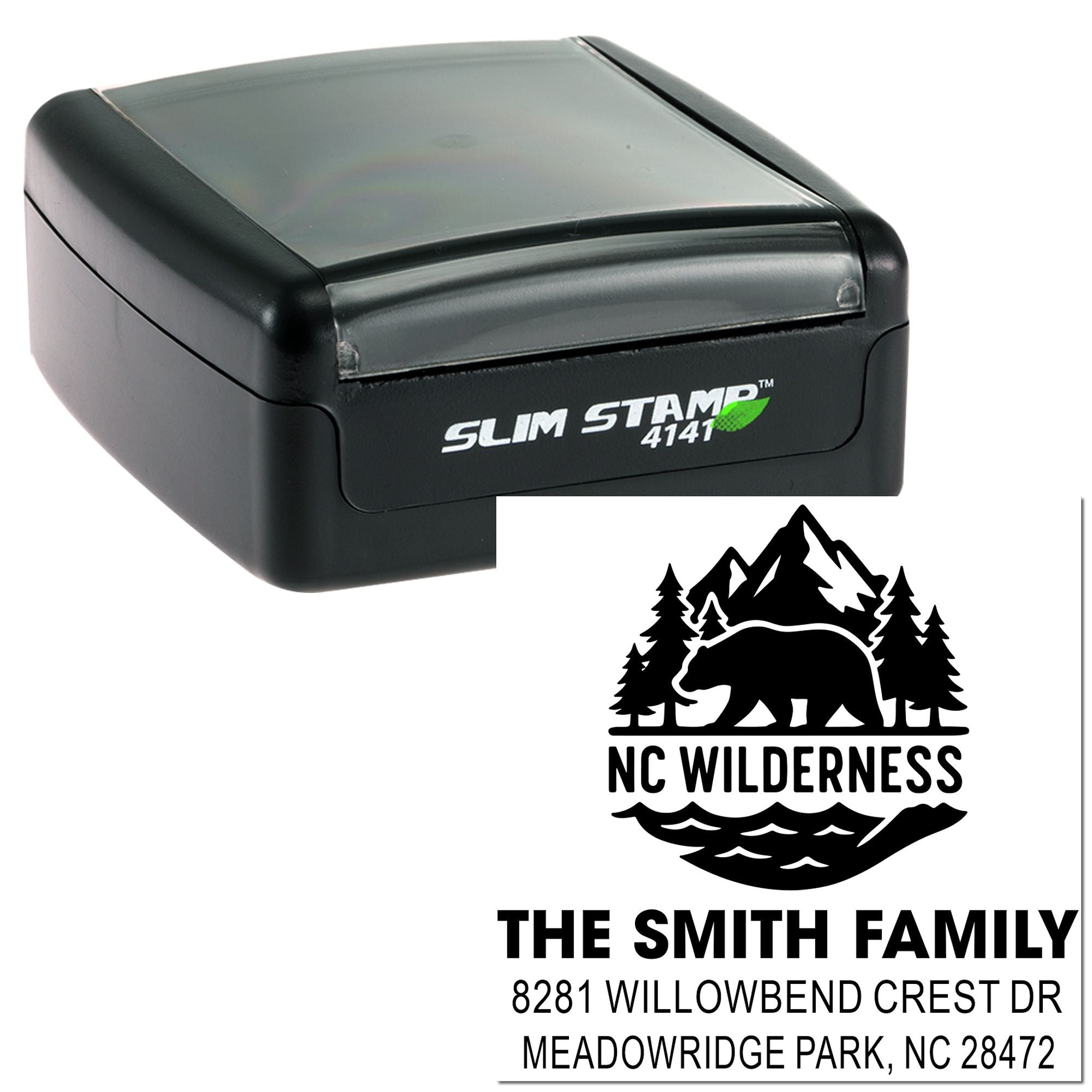 Wilderness Bear Nature Square Stamp 1-5/8" Slim Pre-Inked Design