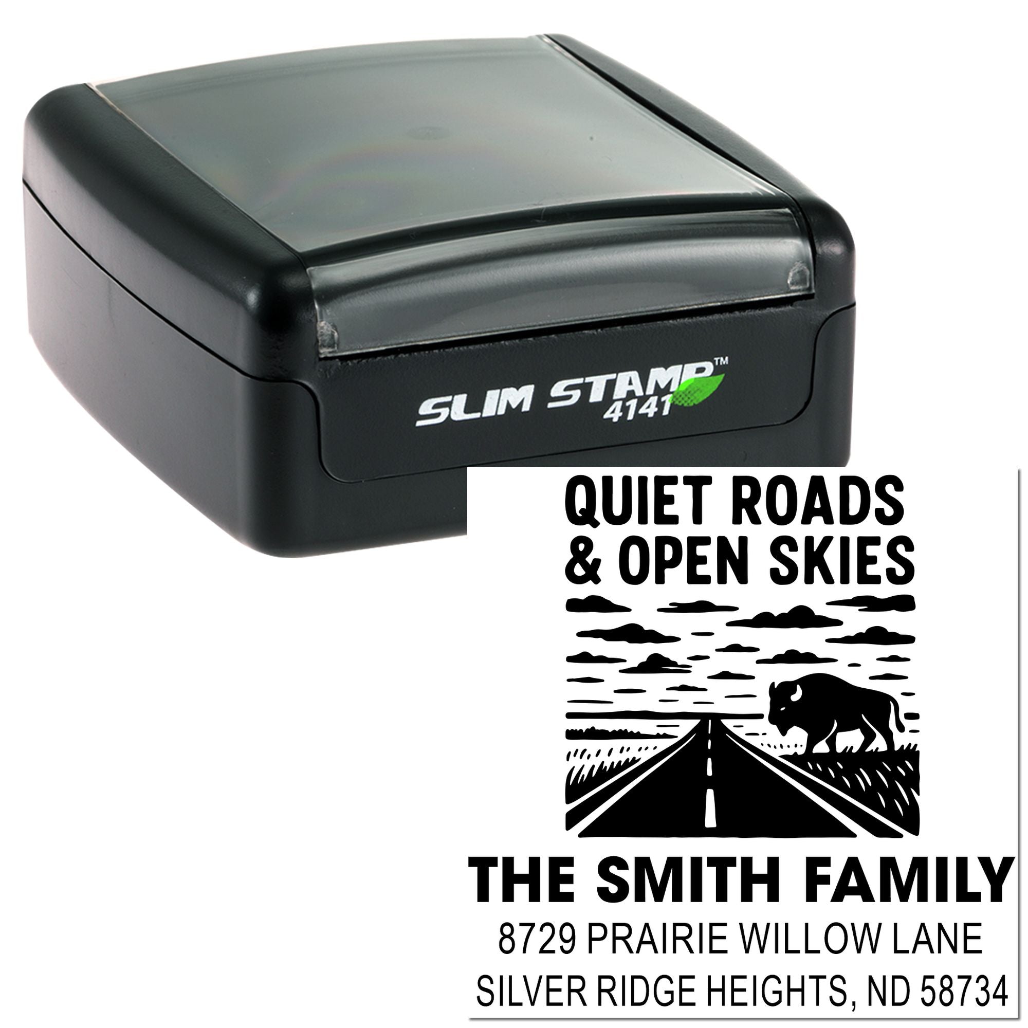 Buffalo Roadscape Design Personalized 3-Line Square Rubber Pre-Inked Stamp, Handmade Stamp for Tags, Crafts, and Small Business