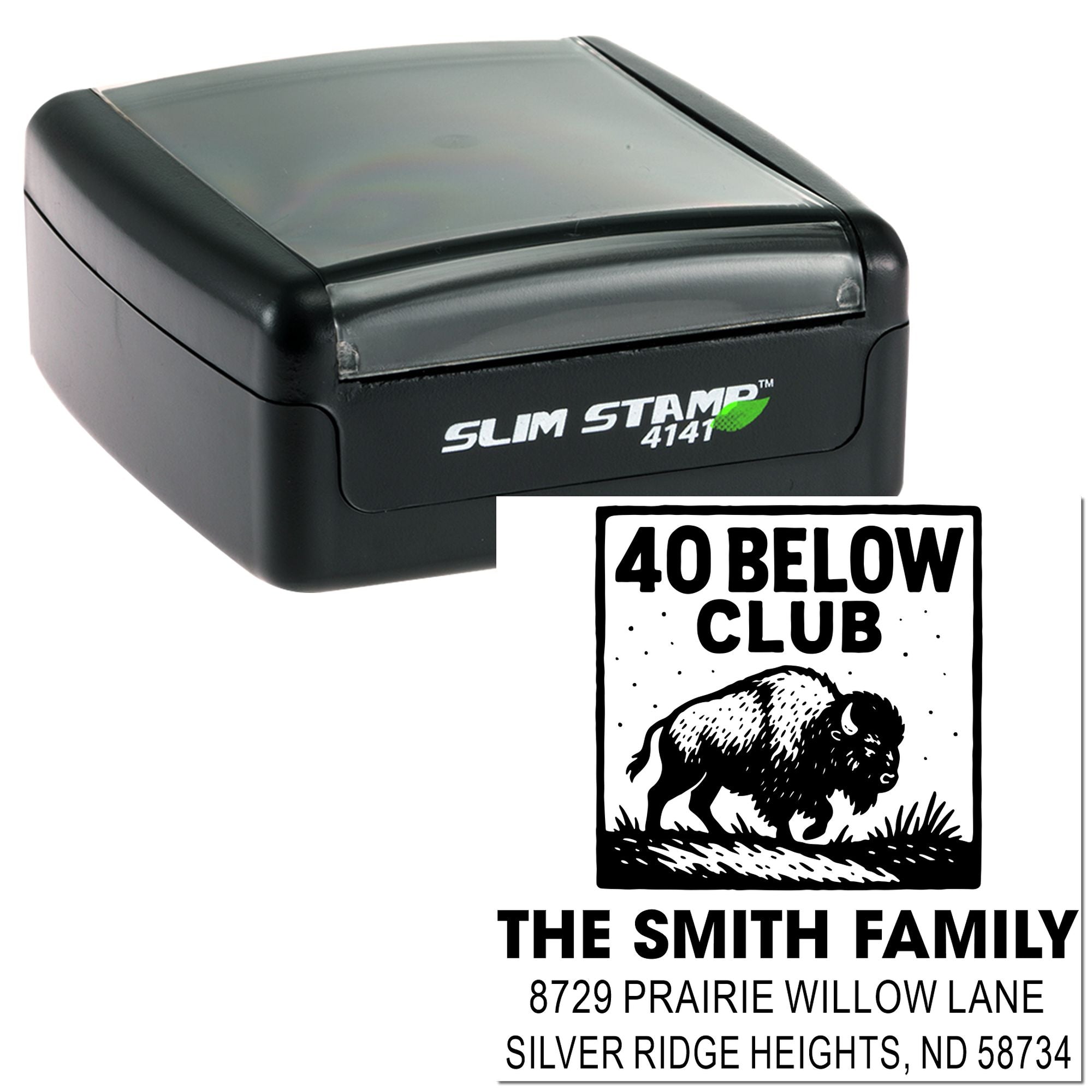 Buffalo Adventure Club Personalized 3-Line Square Rubber Pre-Inked Stamp for Small Business Branding & DIY Crafts