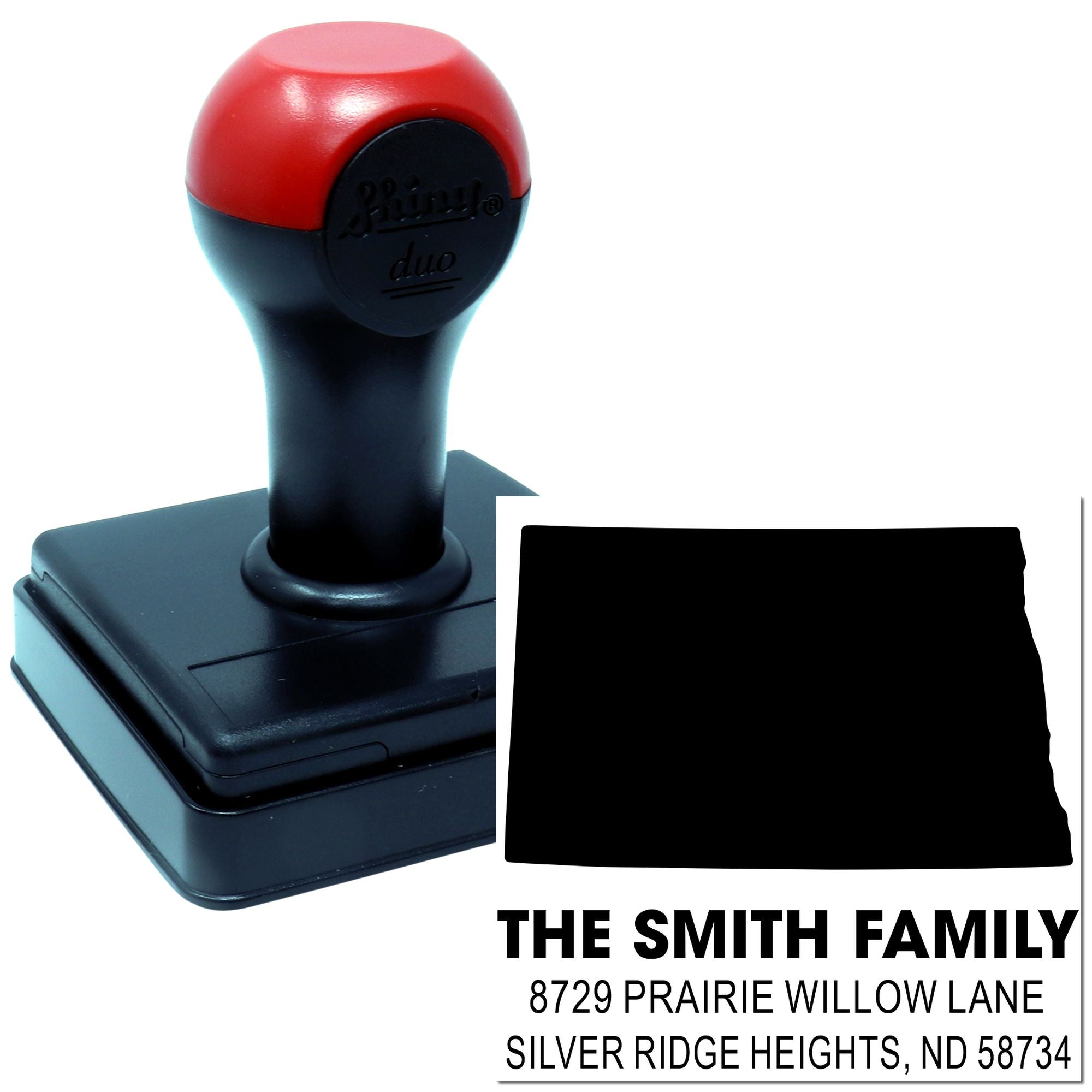 Custom self-inking rubber stamp with The Smith Family return address imprint for mail and envelopes.